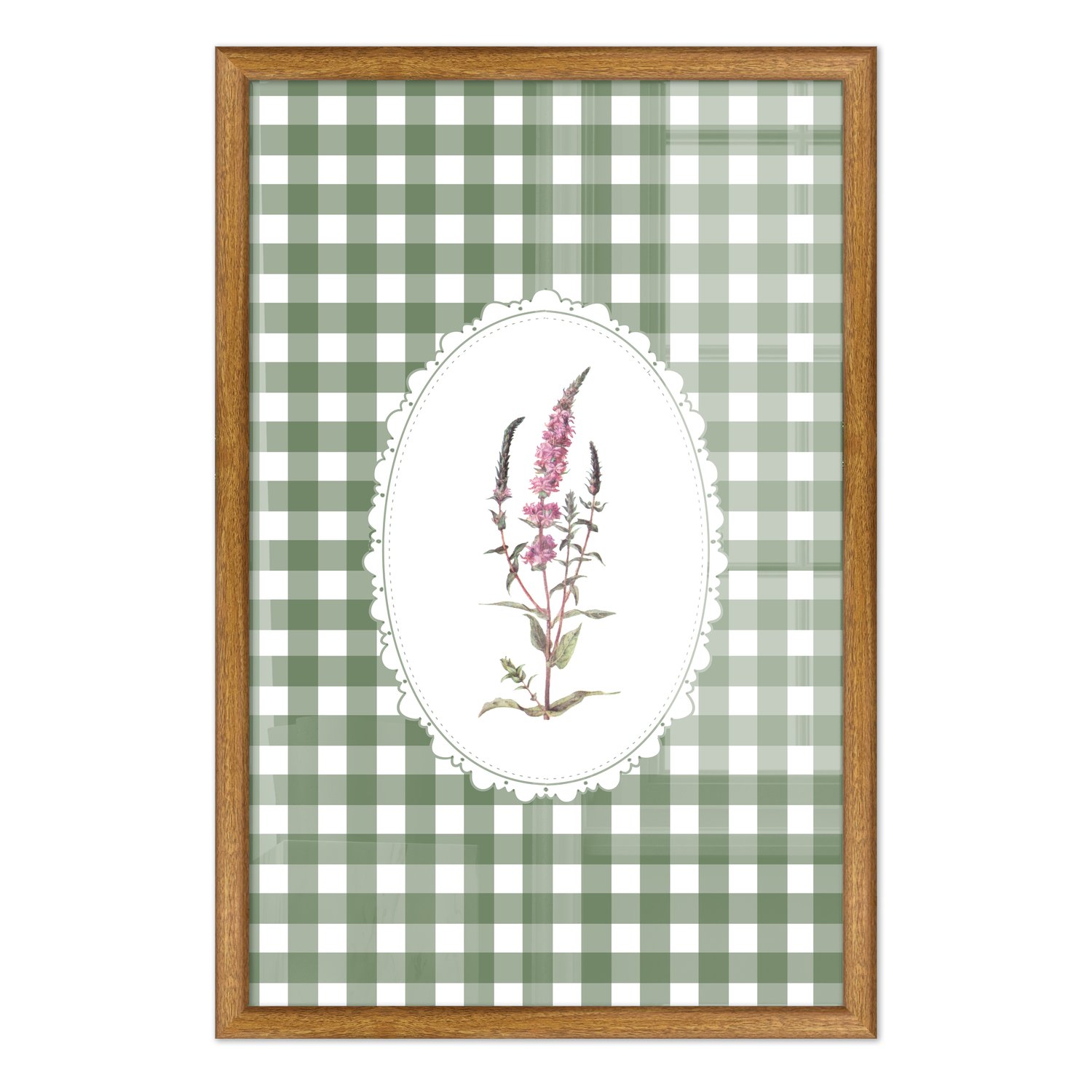 Quadro Decorativo Botânica Com Xadrez Verde Estilo Modern Heritage