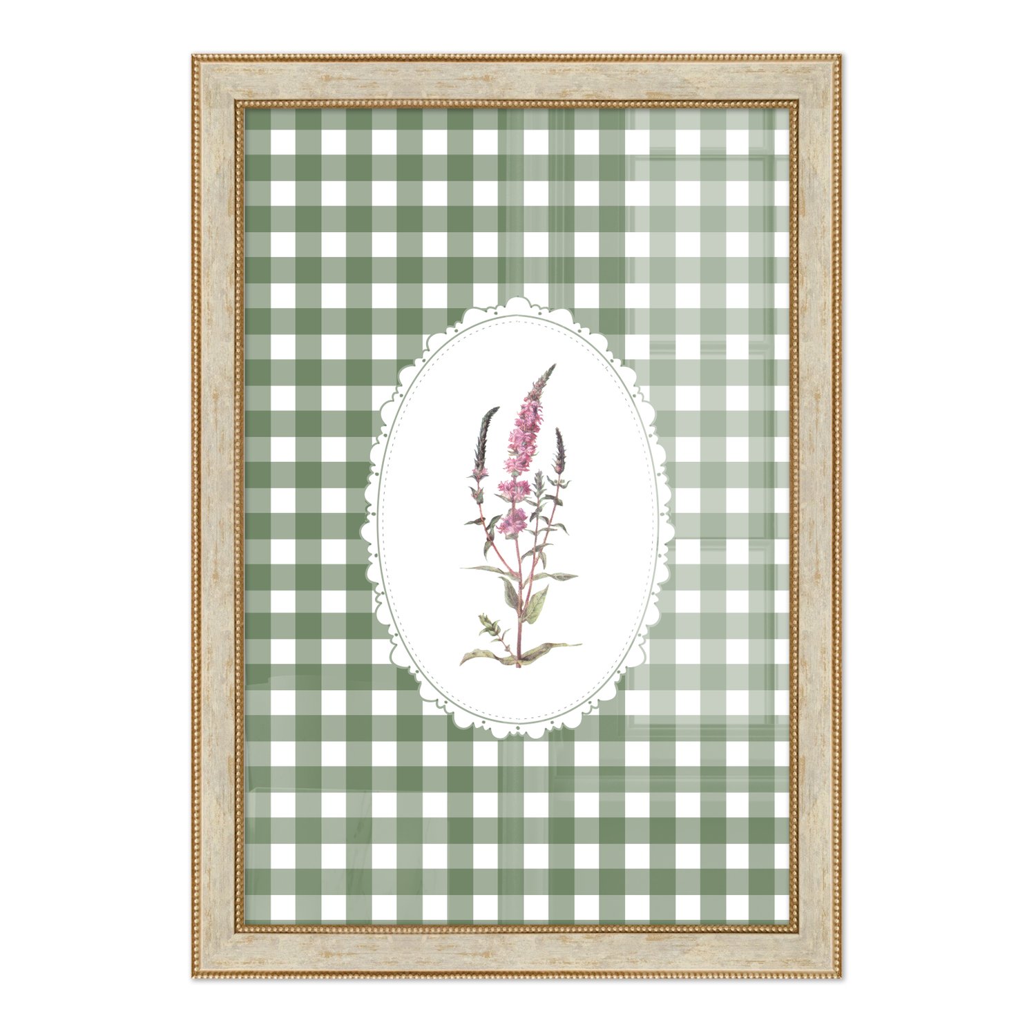 Quadro Decorativo Botânica Com Xadrez Verde Estilo Modern Heritage