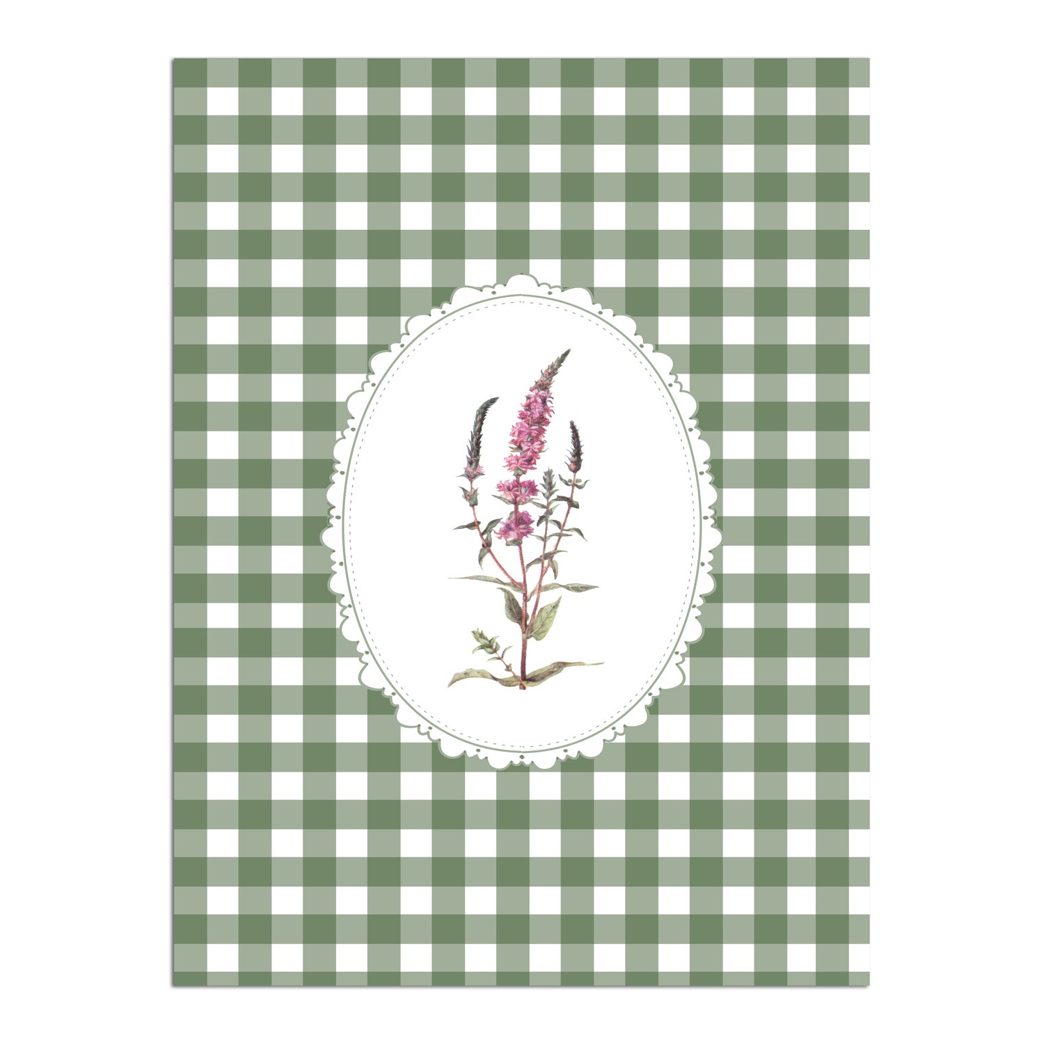 Quadro Decorativo Botânica Com Xadrez Verde Estilo Modern Heritage
