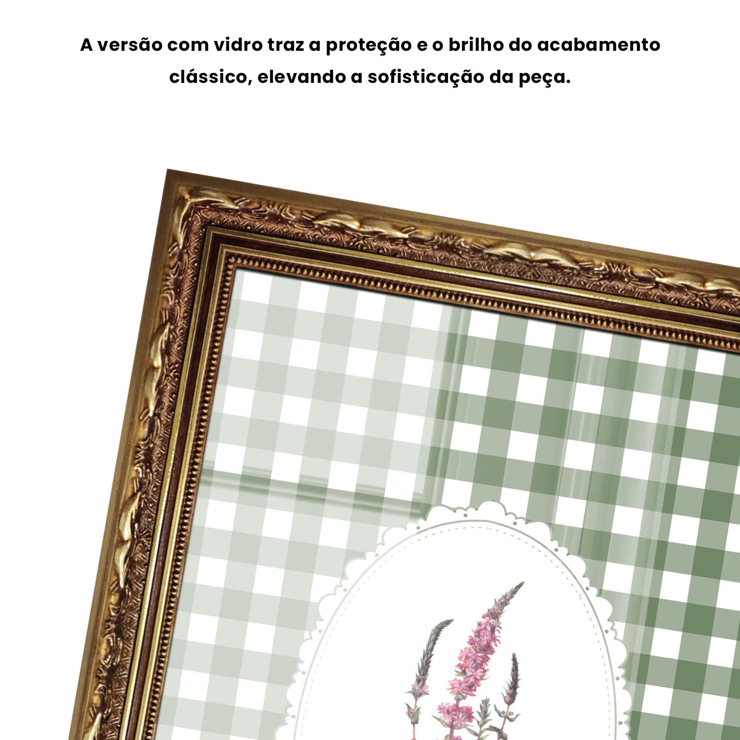Quadro Decorativo Botânica Com Xadrez Verde Estilo Modern Heritage