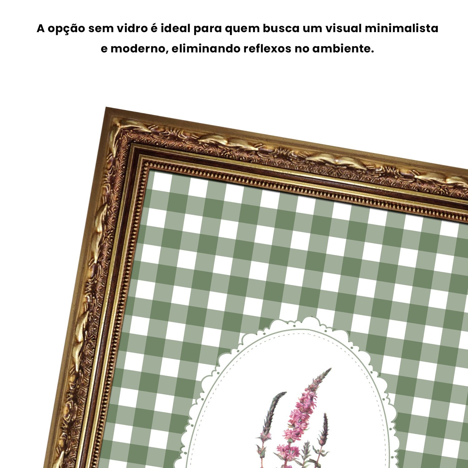 Quadro Decorativo Botânica Com Xadrez Verde Estilo Modern Heritage