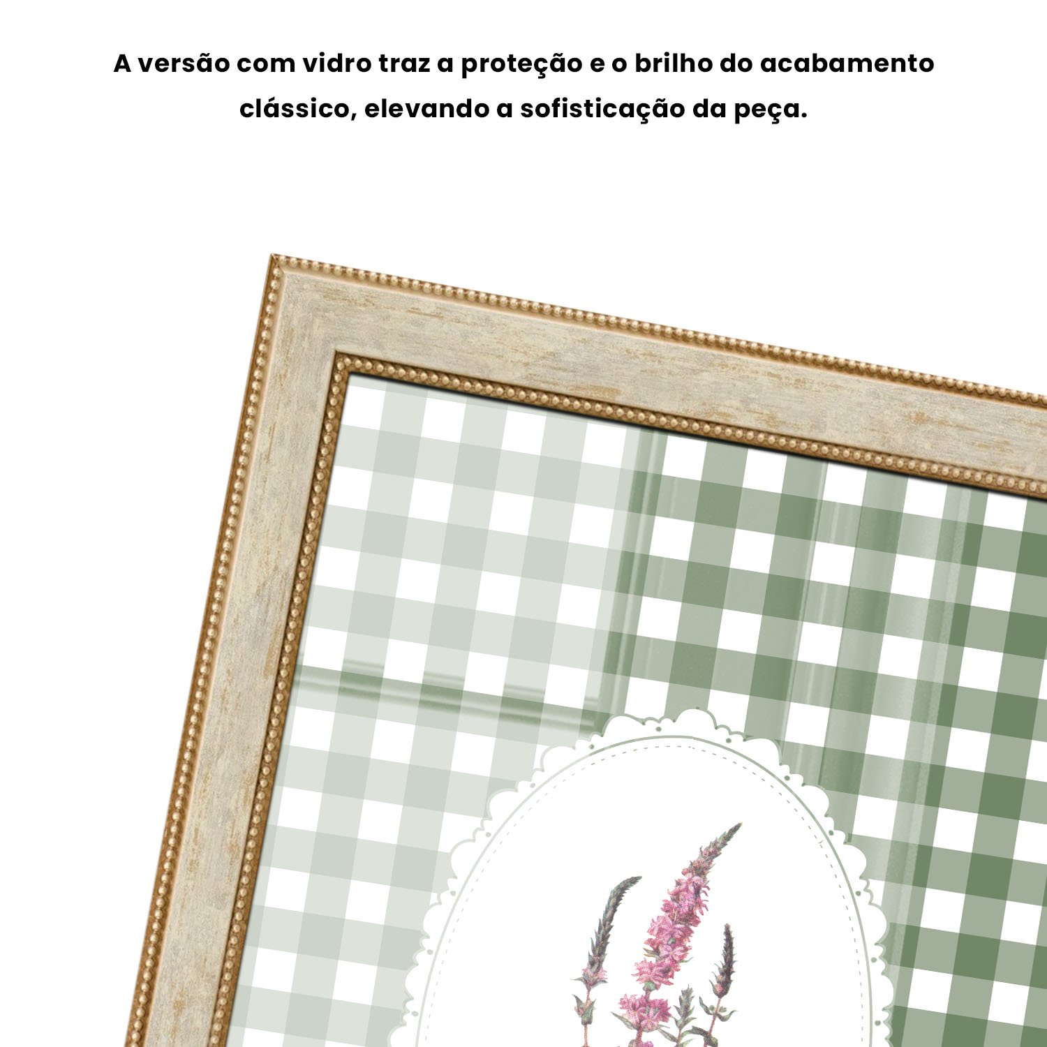 Quadro Decorativo Botânica Com Xadrez Verde Estilo Modern Heritage