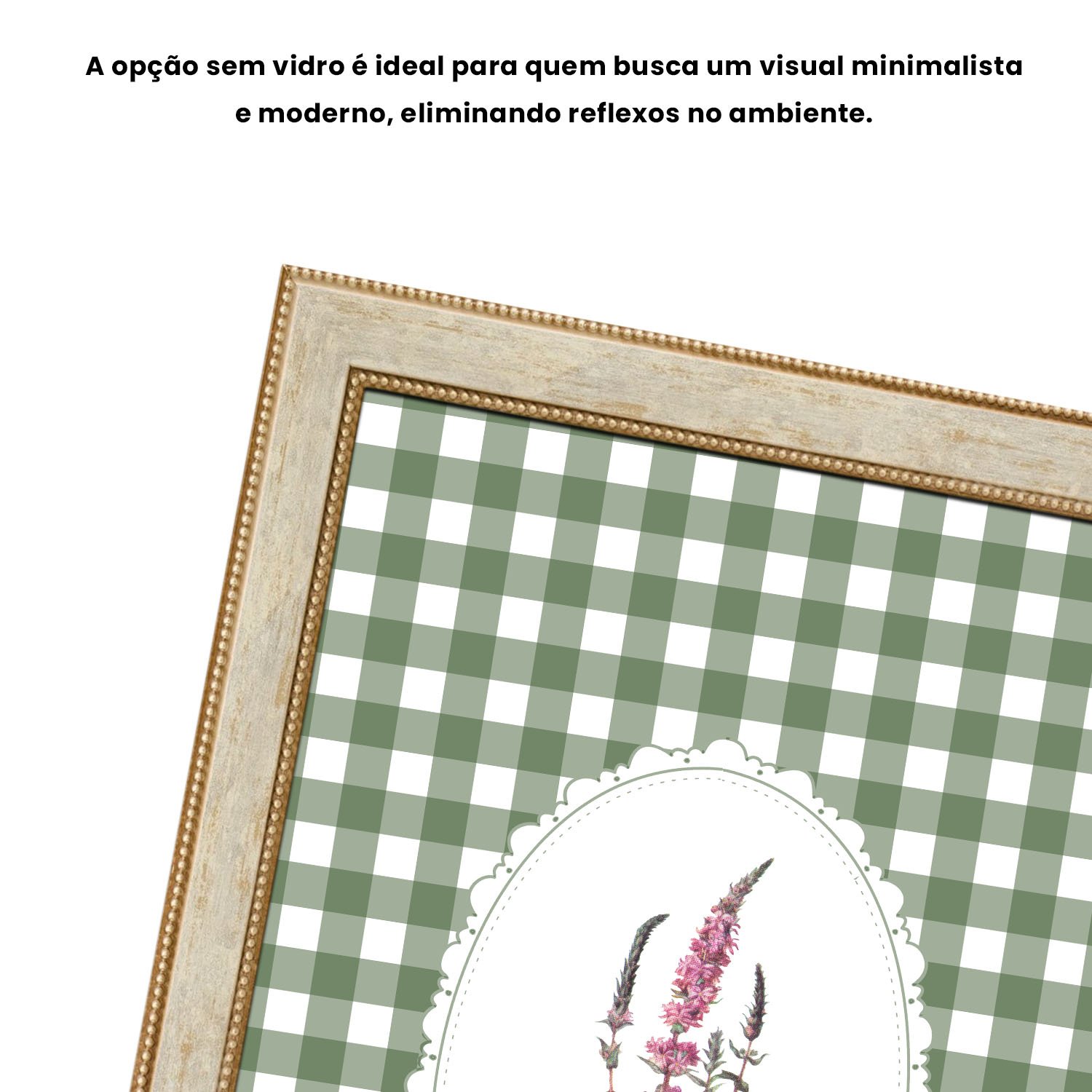 Quadro Decorativo Botânica Com Xadrez Verde Estilo Modern Heritage