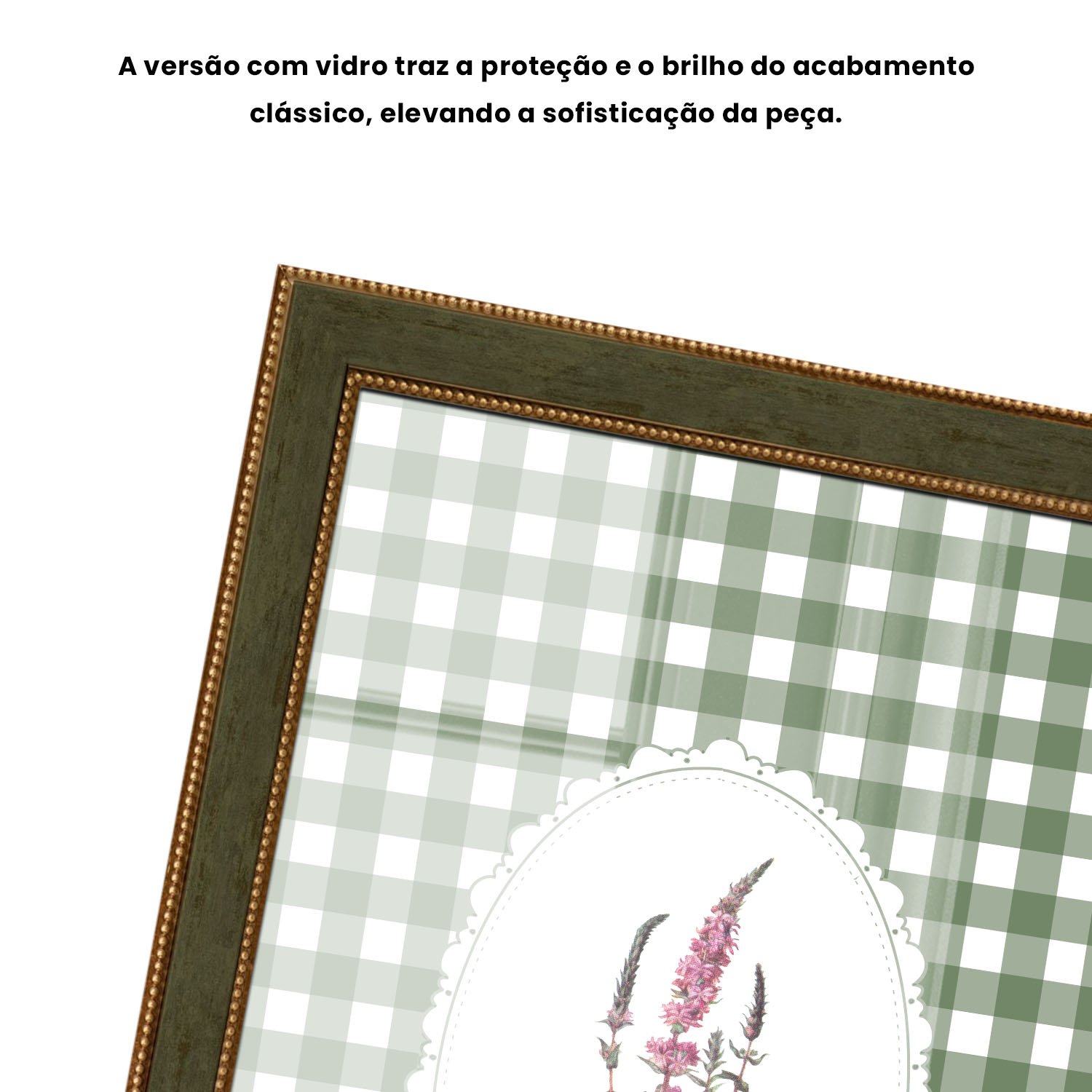 Quadro Decorativo Botânica Com Xadrez Verde Estilo Modern Heritage
