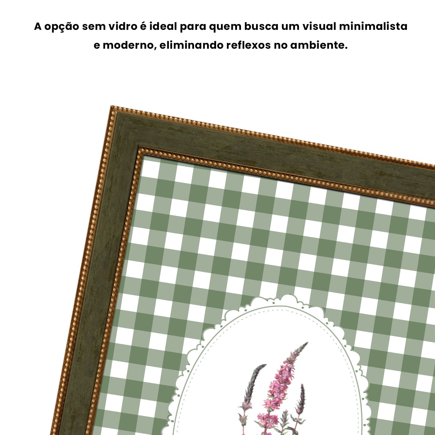Quadro Decorativo Botânica Com Xadrez Verde Estilo Modern Heritage
