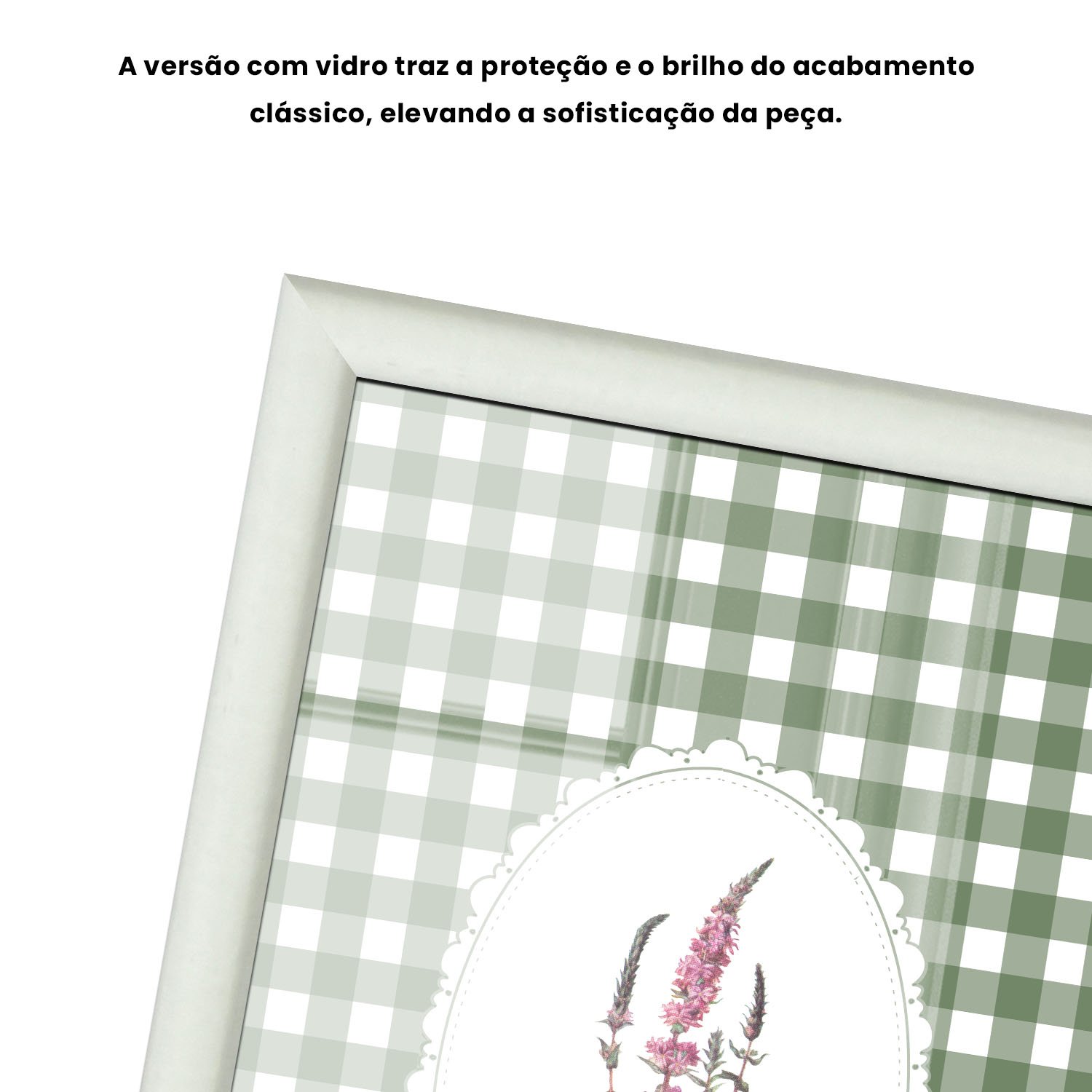 Quadro Decorativo Botânica Com Xadrez Verde Estilo Modern Heritage