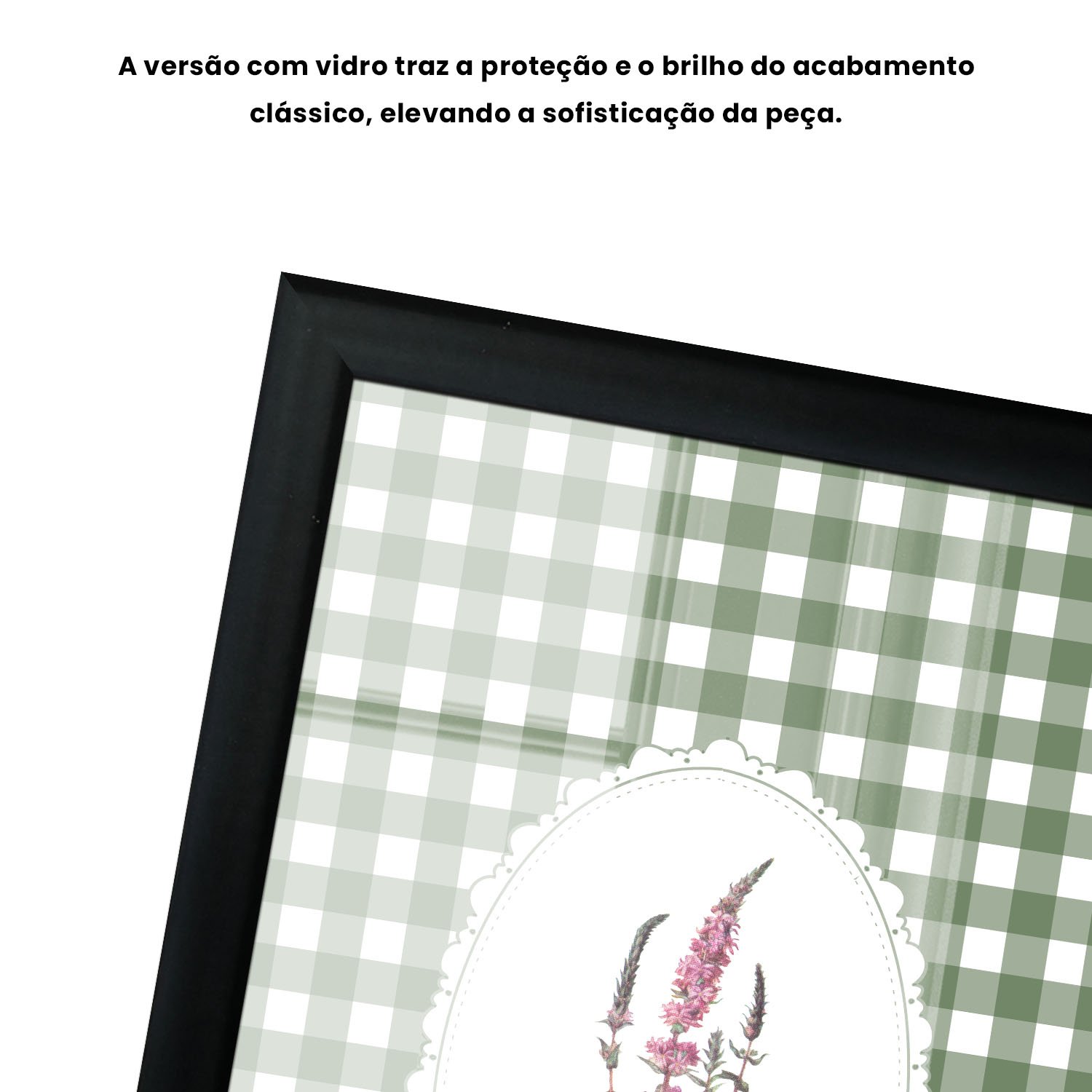 Quadro Decorativo Botânica Com Xadrez Verde Estilo Modern Heritage