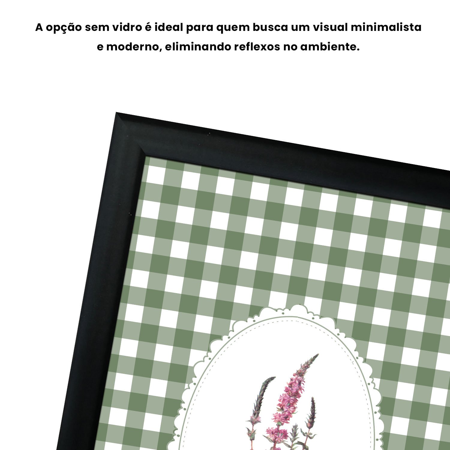 Quadro Decorativo Botânica Com Xadrez Verde Estilo Modern Heritage