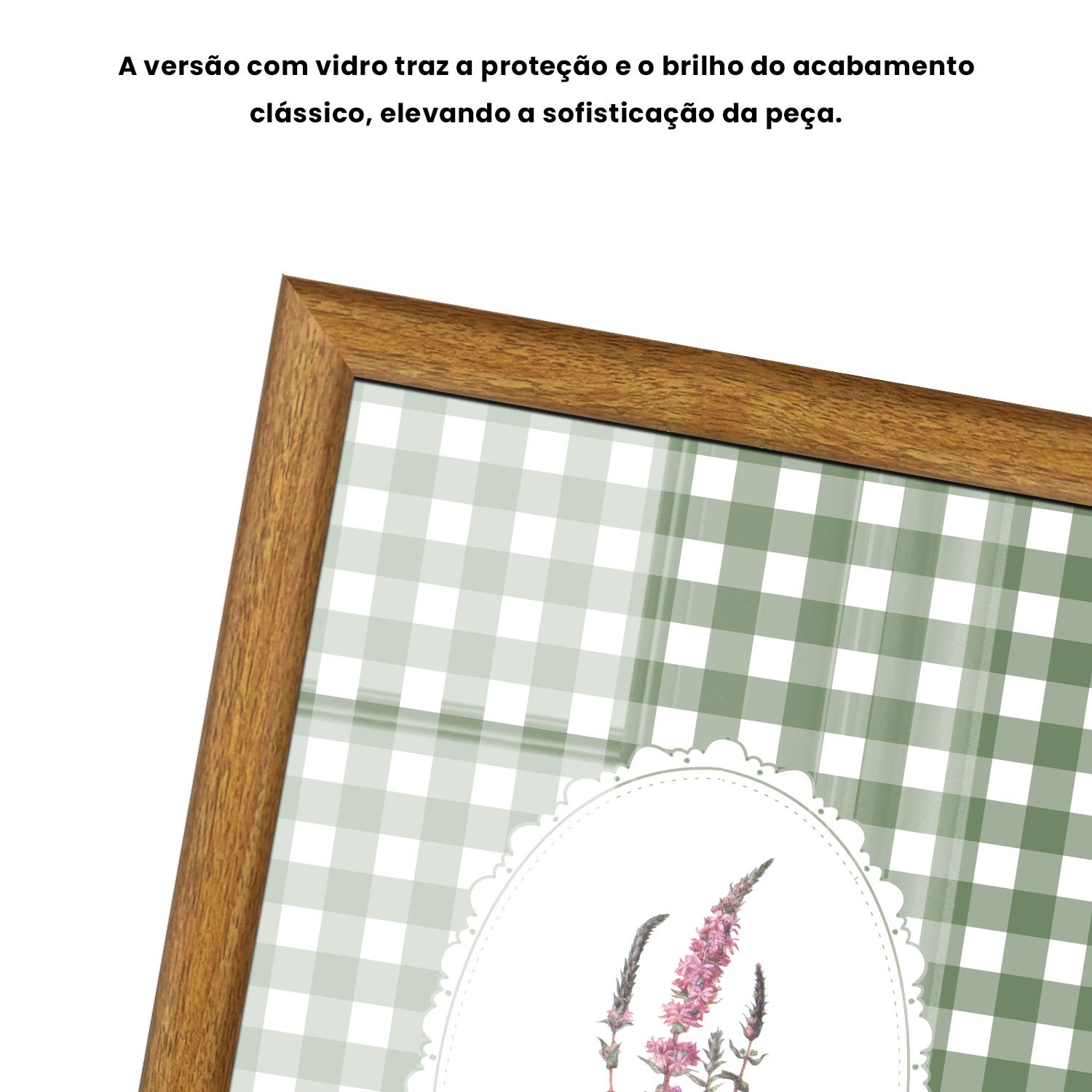 Quadro Decorativo Botânica Com Xadrez Verde Estilo Modern Heritage