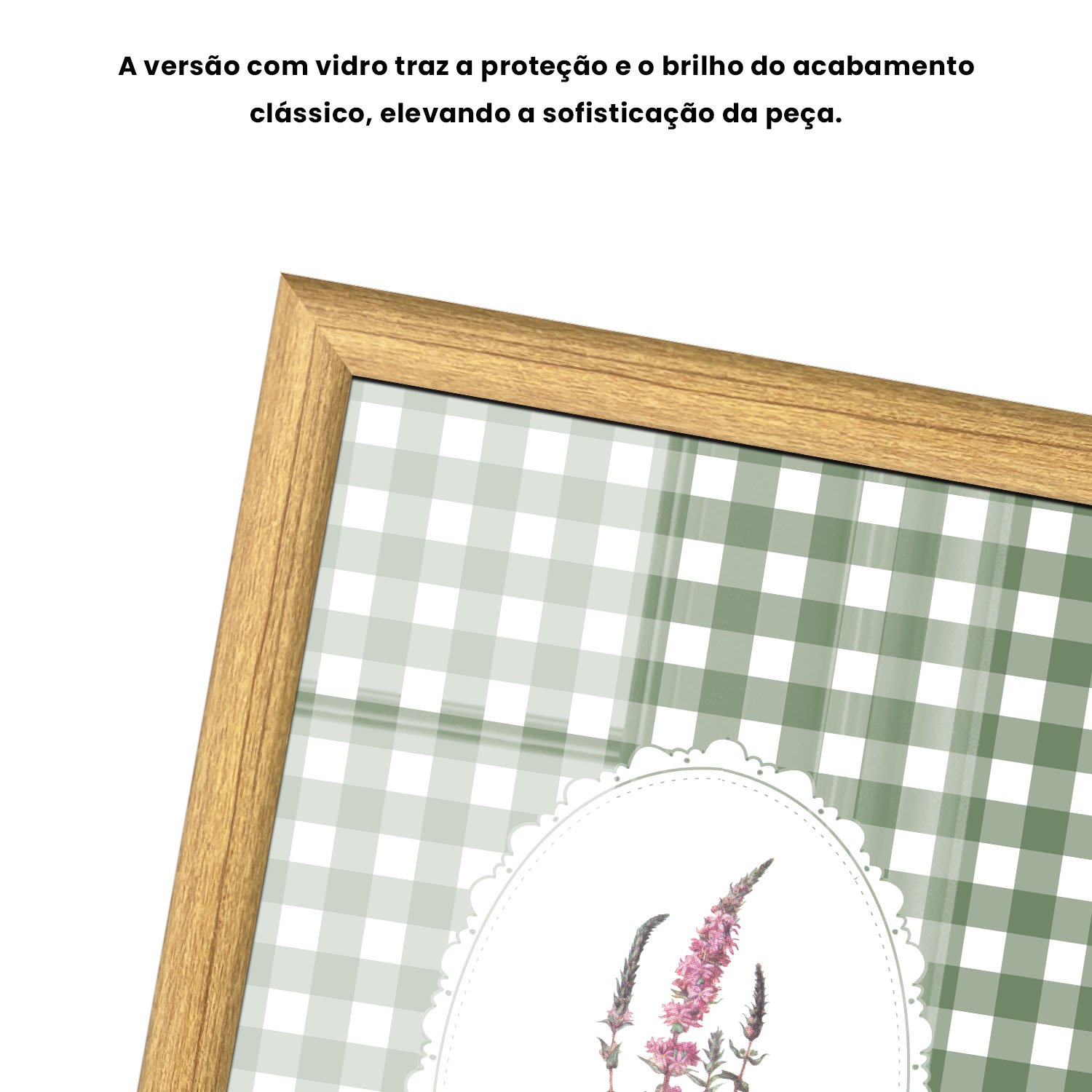 Quadro Decorativo Botânica Com Xadrez Verde Estilo Modern Heritage