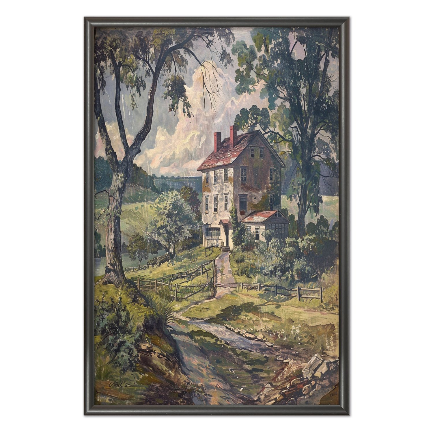 Quadro Decorativo Casa De Campo Paisagem Vintage Farmhouse