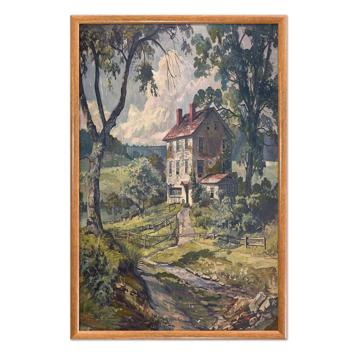Quadro Decorativo Casa De Campo Paisagem Vintage Farmhouse