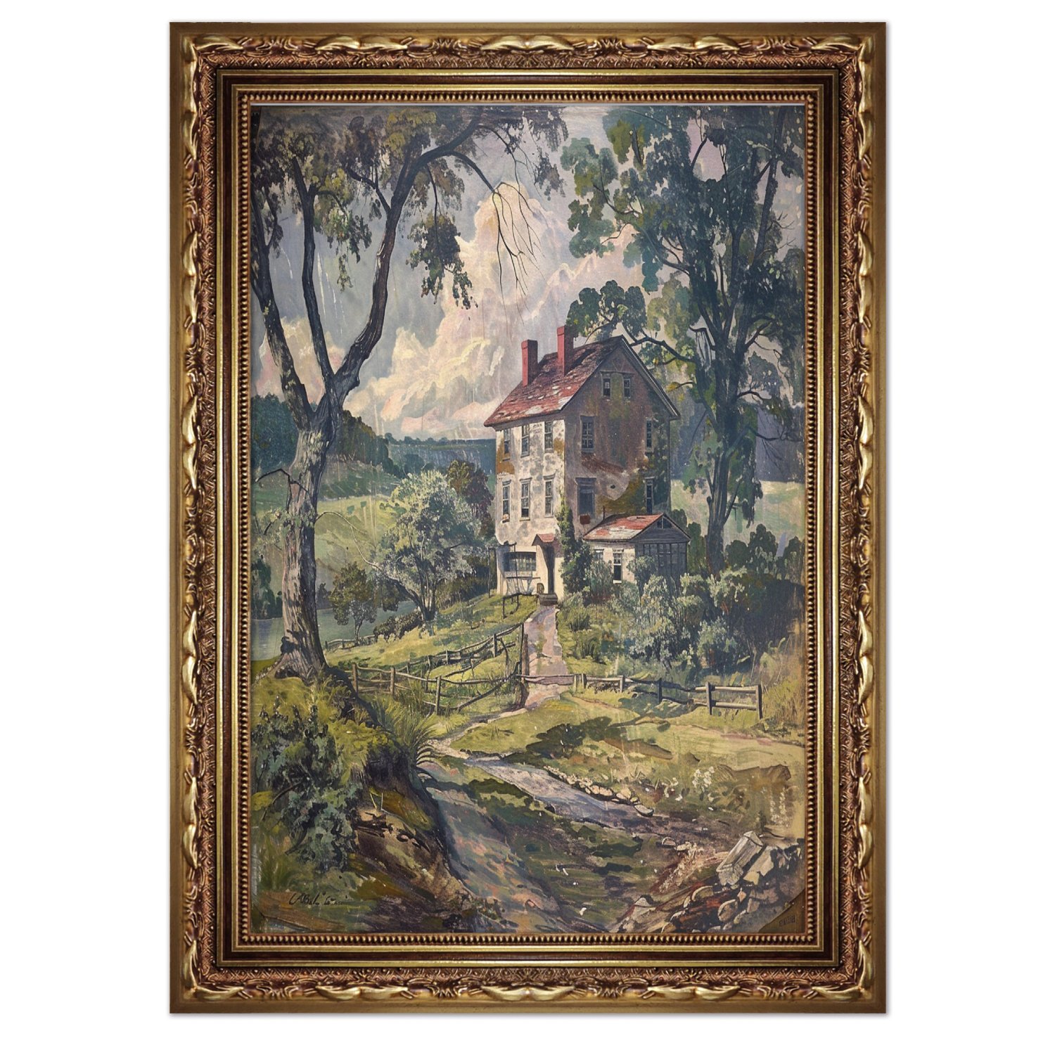 Quadro Decorativo Casa De Campo Paisagem Vintage Farmhouse