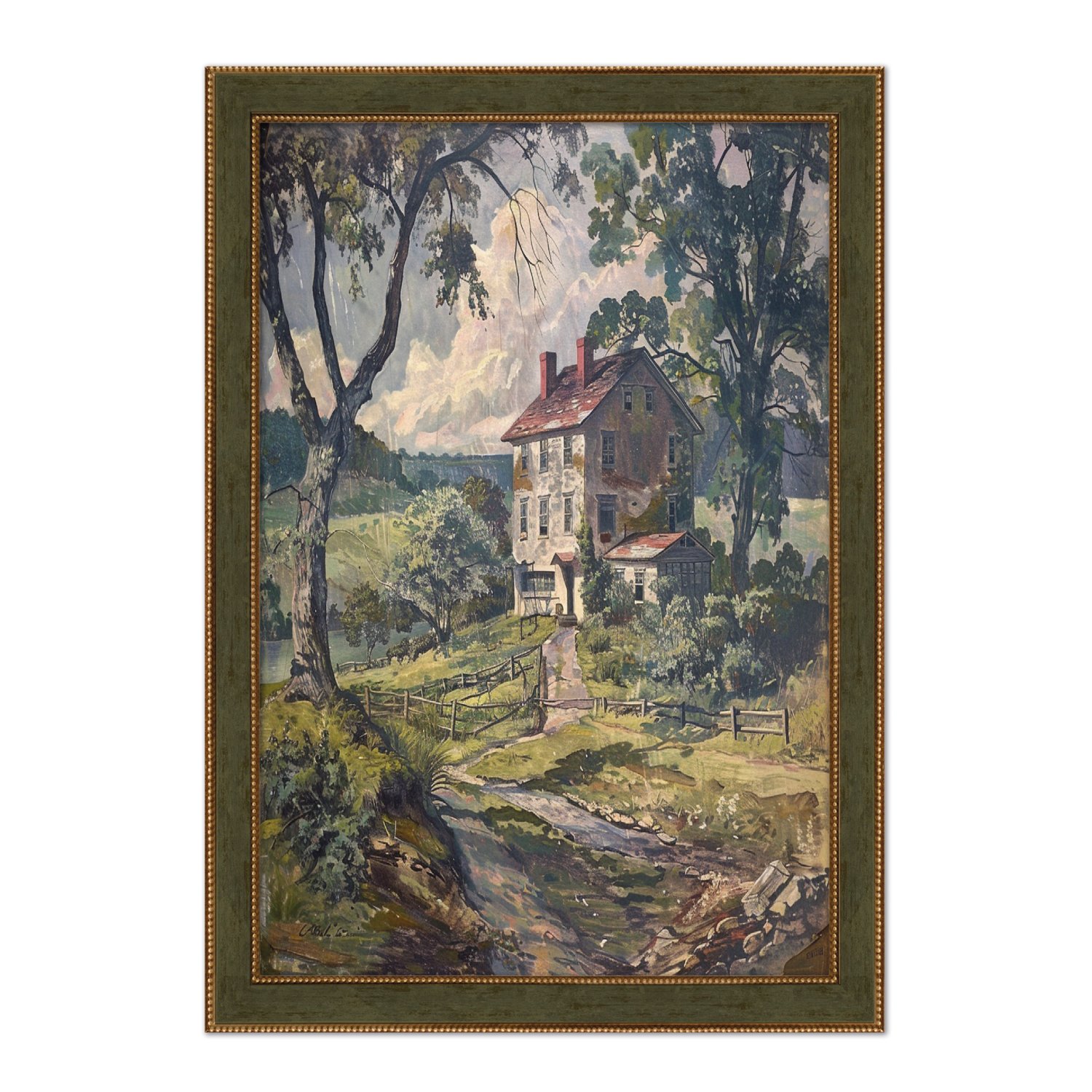 Quadro Decorativo Casa De Campo Paisagem Vintage Farmhouse