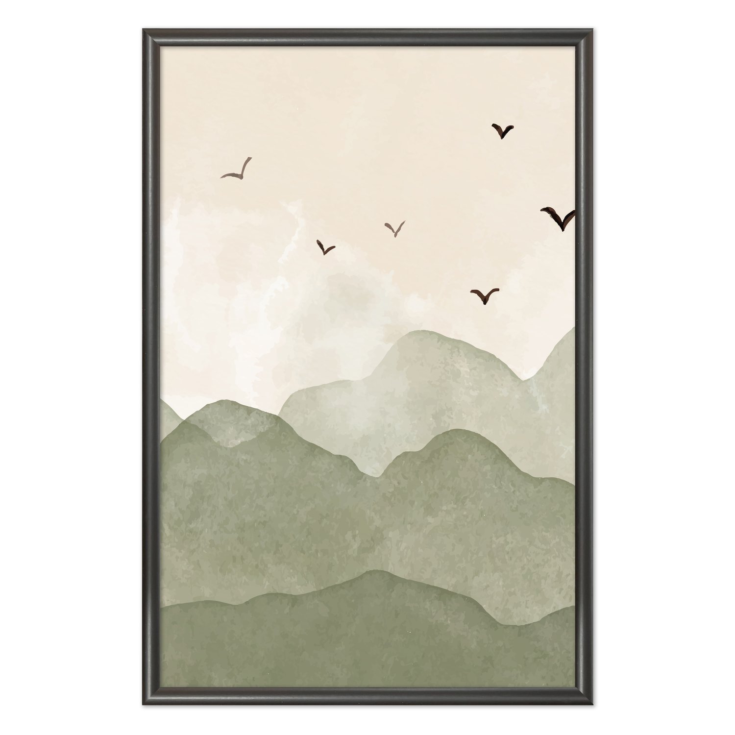 Quadro Decorativo Colinas Com Pássaros Calm Colors Estilo Japandi