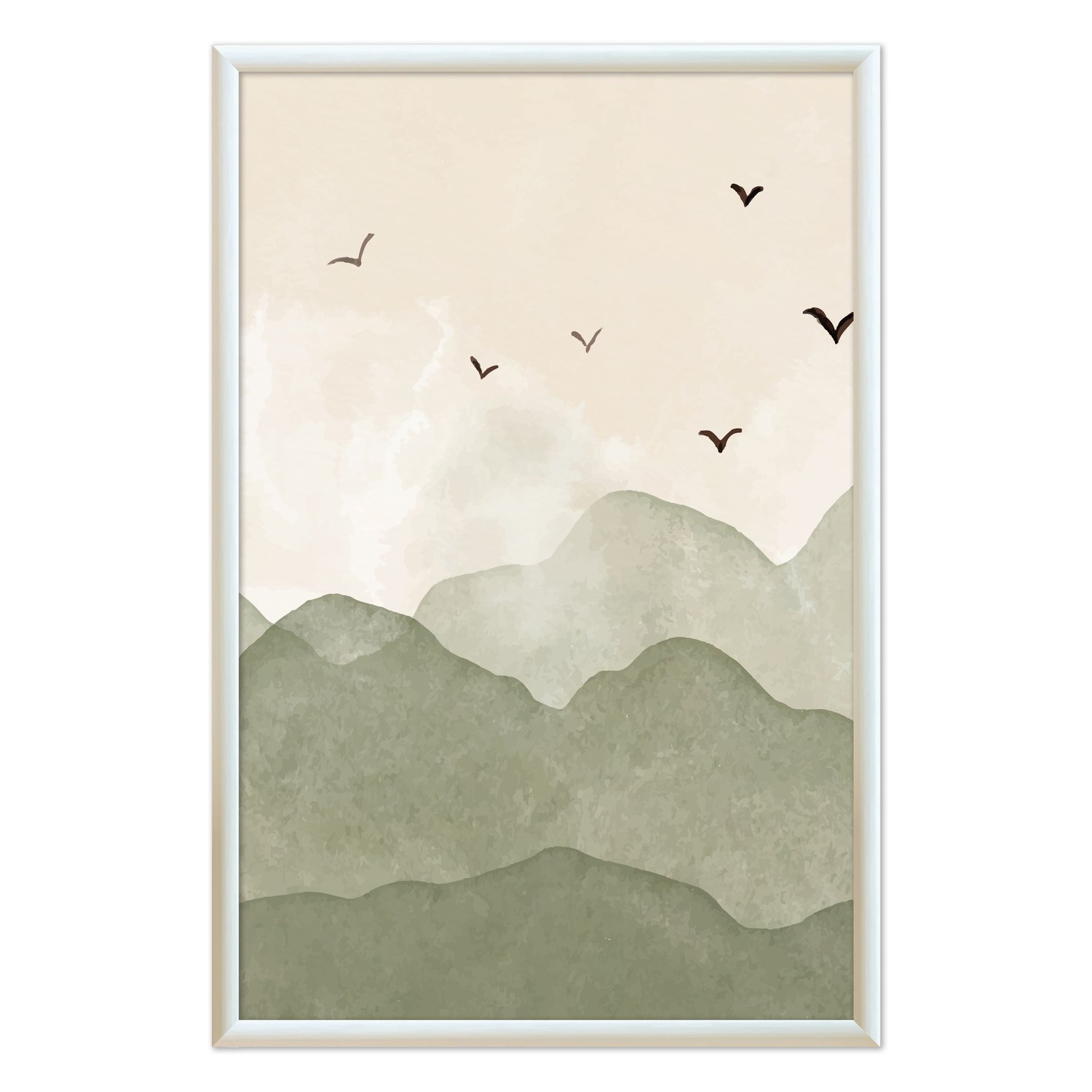Quadro Decorativo Colinas Com Pássaros Calm Colors Estilo Japandi