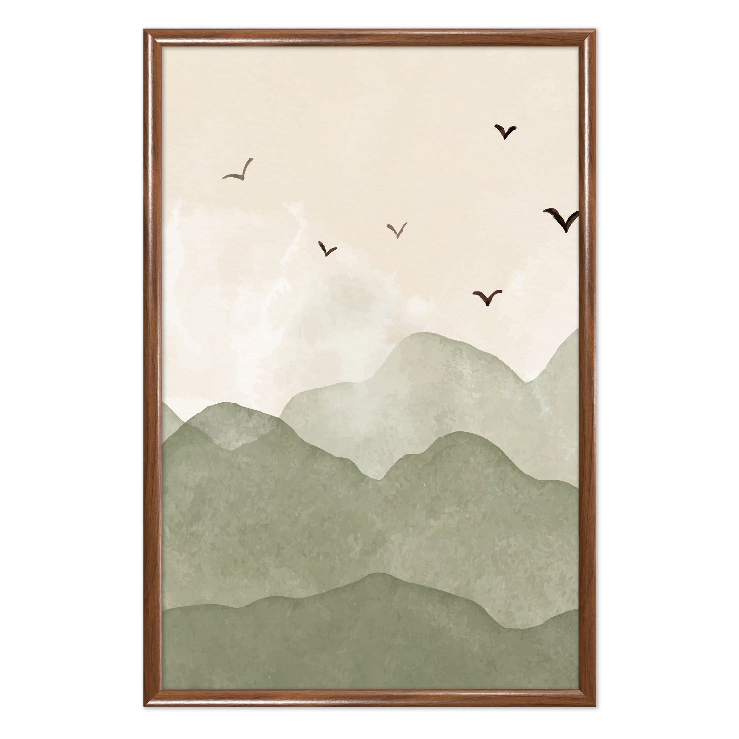 Quadro Decorativo Colinas Com Pássaros Calm Colors Estilo Japandi