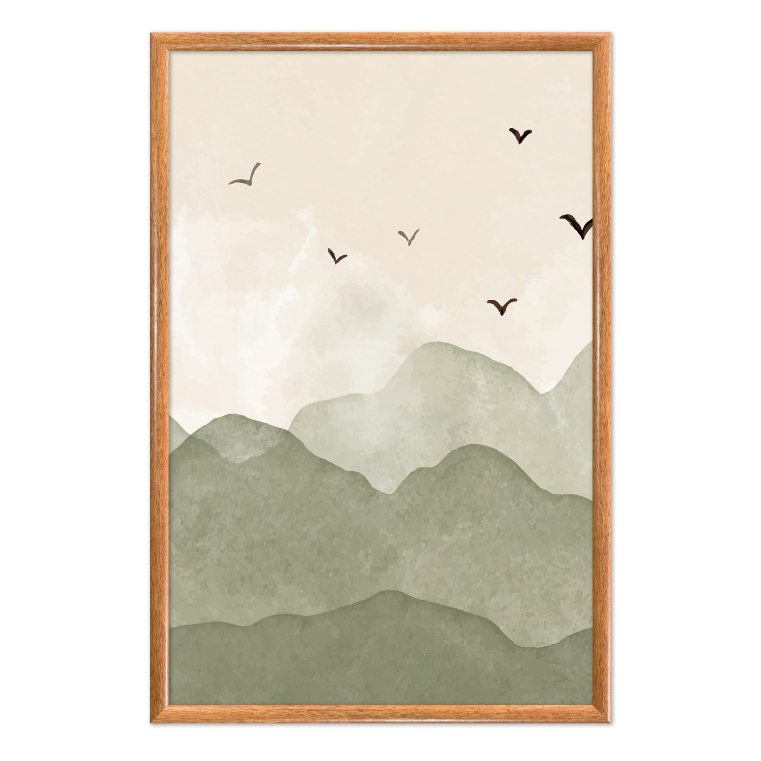 Quadro Decorativo Colinas Com Pássaros Calm Colors Estilo Japandi
