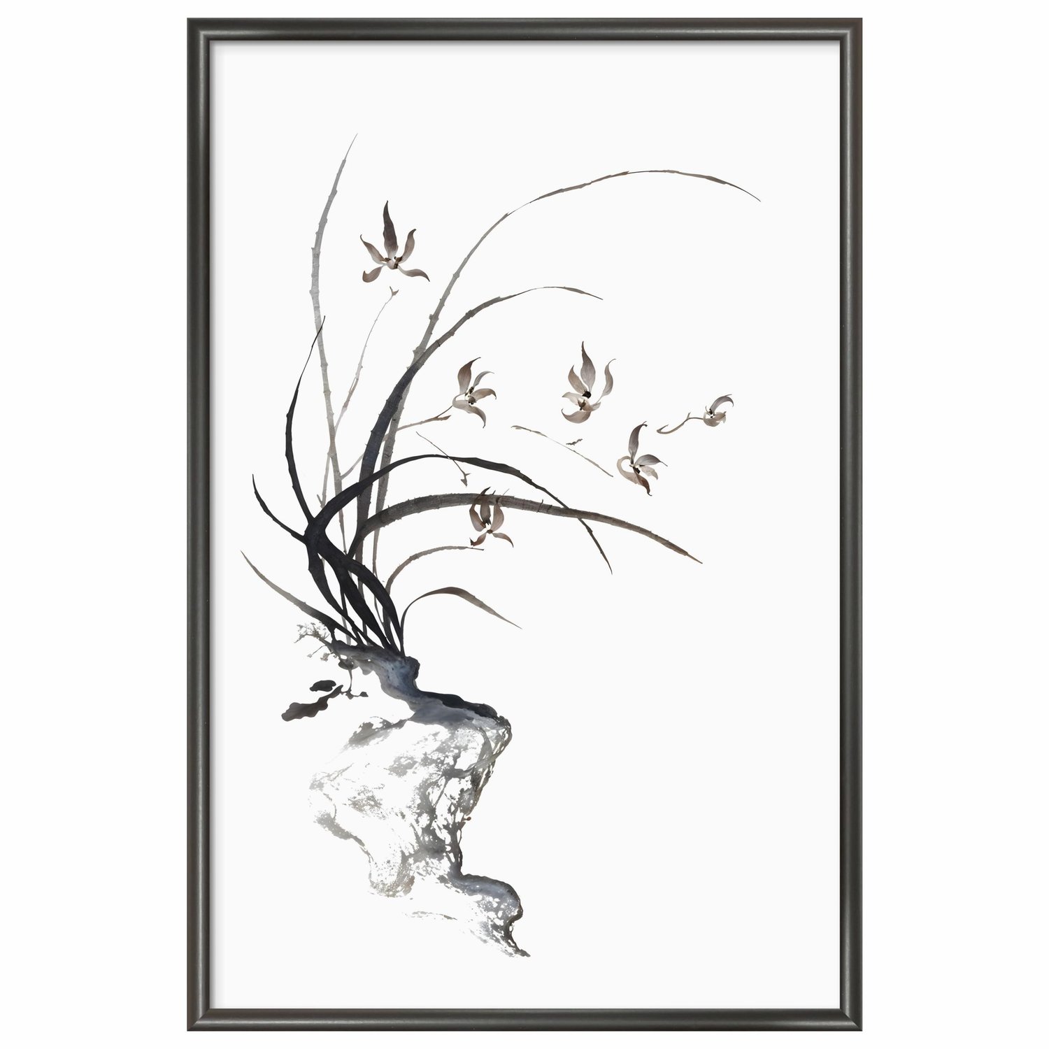 Quadro Decorativo Furan Arte de Flor Ornamental Orquídea do Samurai no Estilo Sumiê