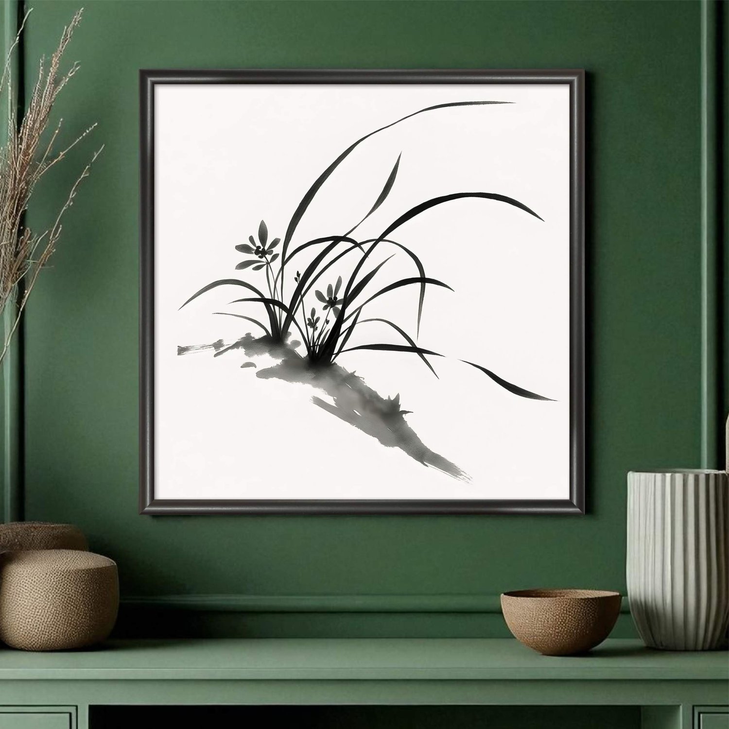 Quadro Decorativo Furan Arte de Flor Ornamental Orquídea do Samurai no Estilo Sumiê