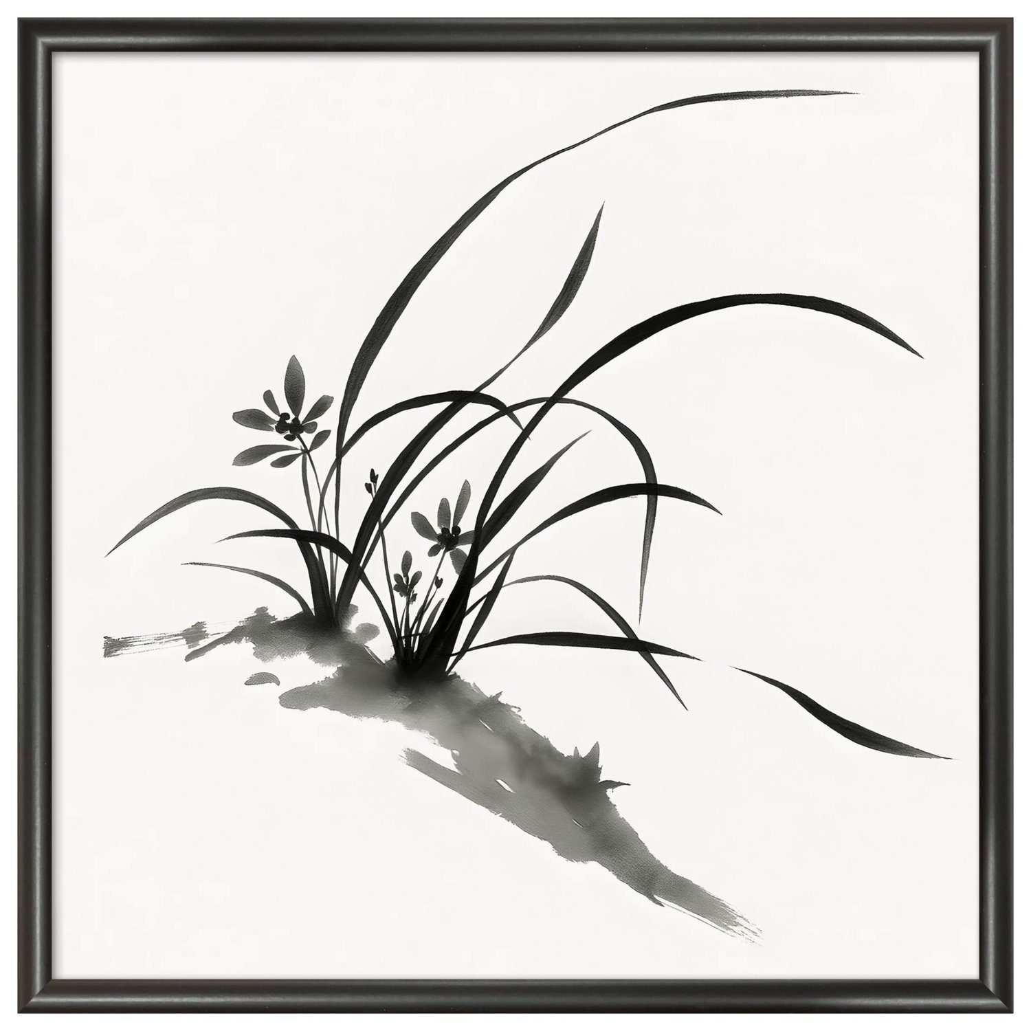 Quadro Decorativo Furan Arte de Flor Ornamental Orquídea do Samurai no Estilo Sumiê