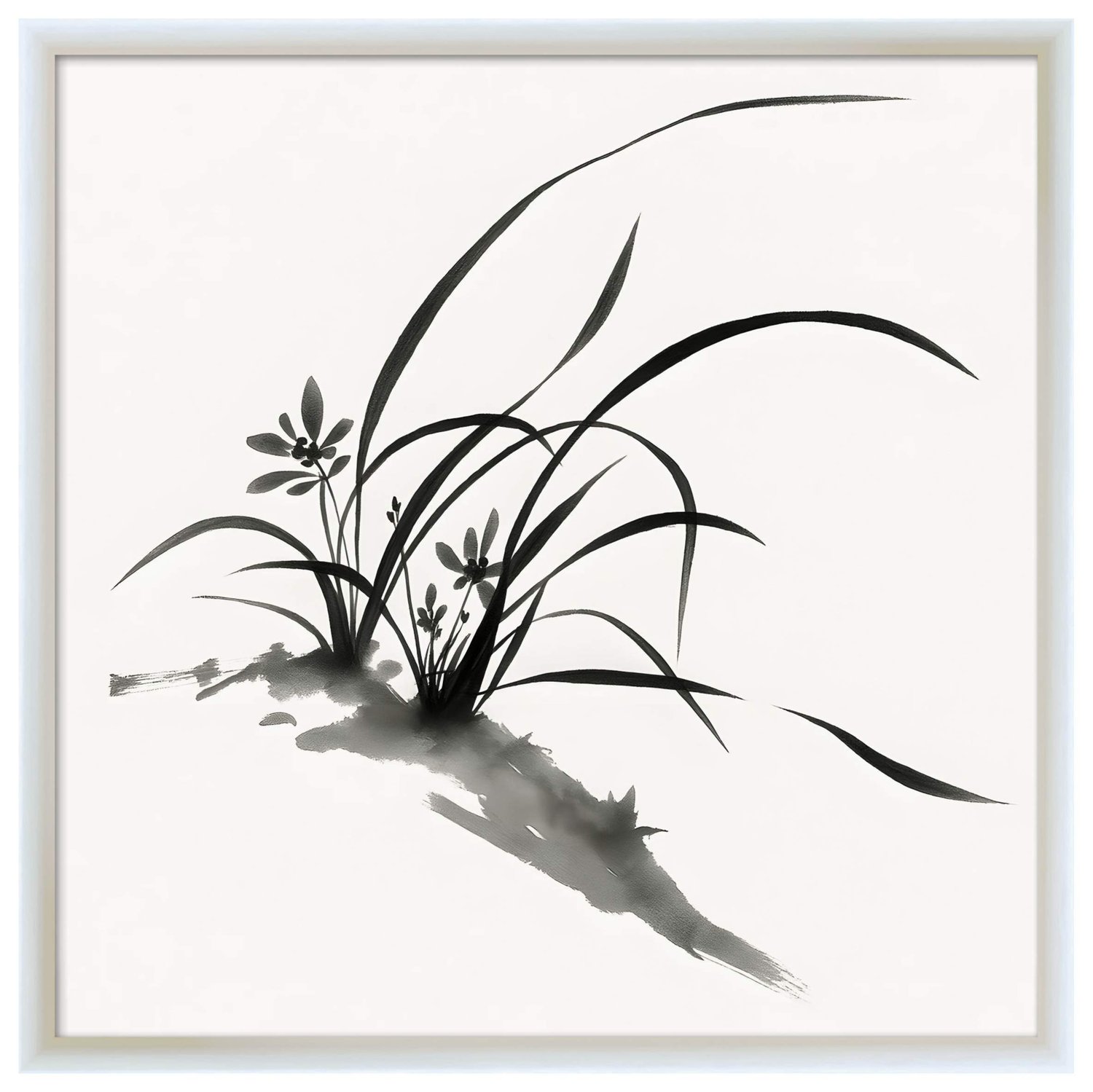 Quadro Decorativo Furan Arte de Flor Ornamental Orquídea do Samurai no Estilo Sumiê