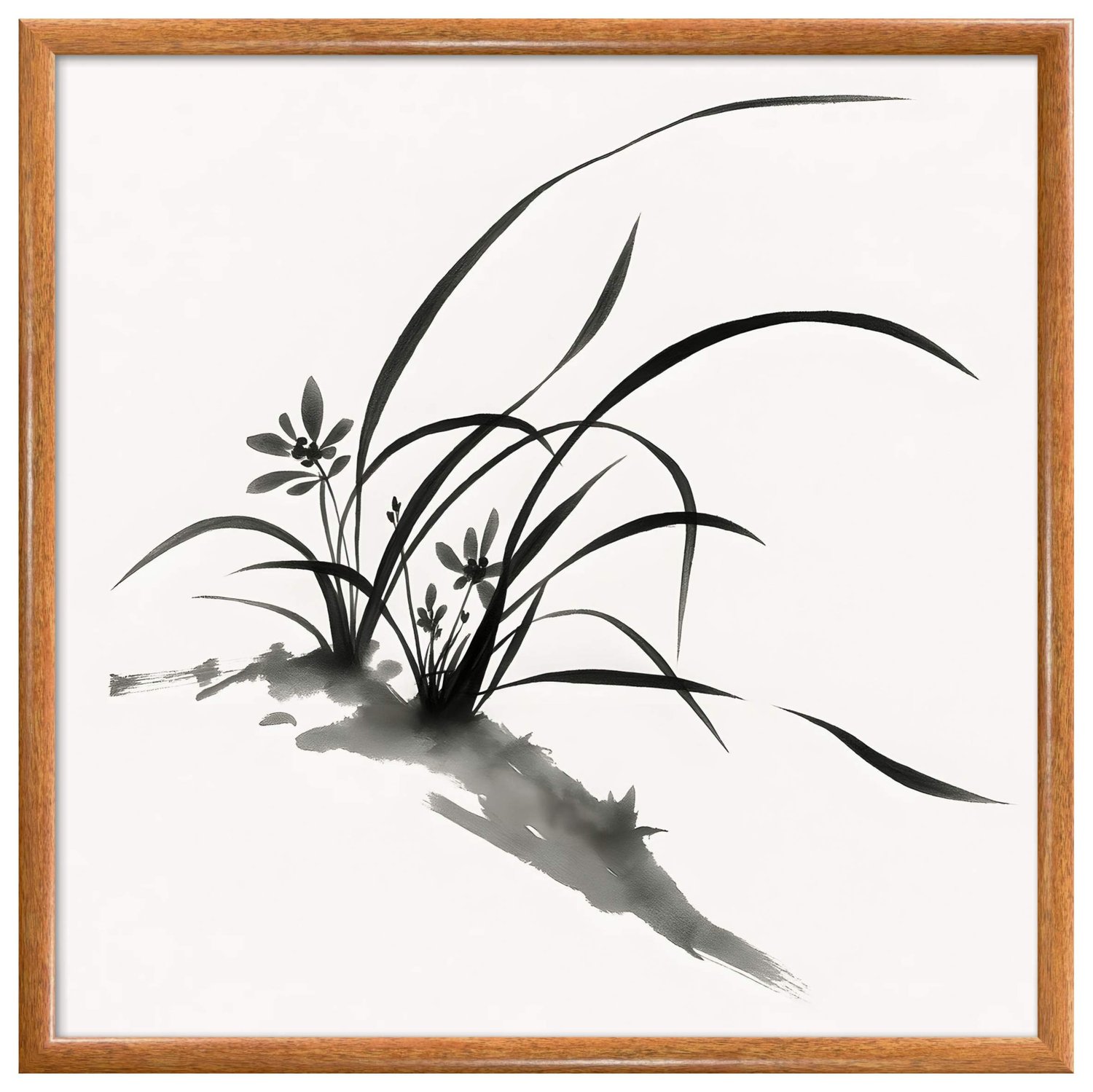 Quadro Decorativo Furan Arte de Flor Ornamental Orquídea do Samurai no Estilo Sumiê