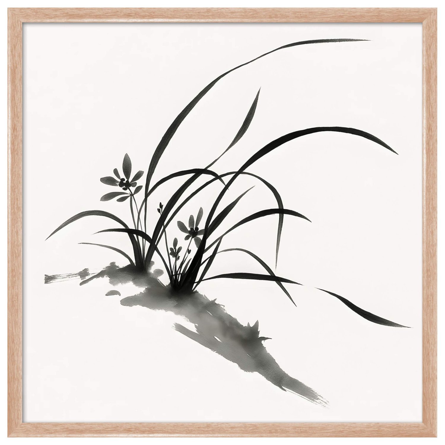 Quadro Decorativo Furan Arte de Flor Ornamental Orquídea do Samurai no Estilo Sumiê