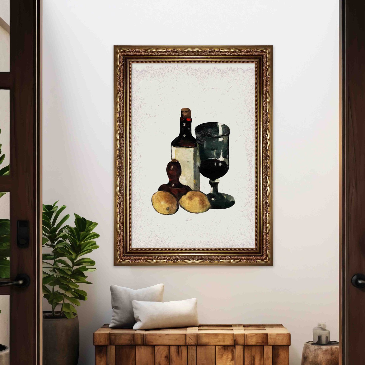 Quadro Decorativo Garrafa E Taça De Vinho Vintage Farmhouse