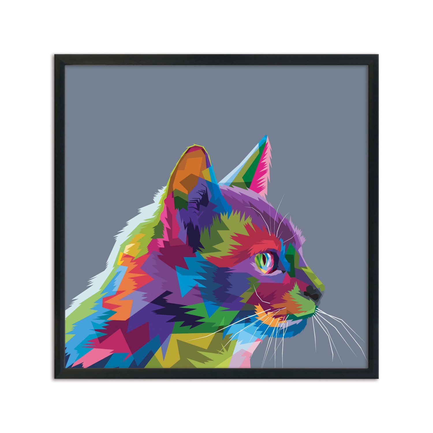 Quadro Decorativo Gato Fofo Pop Art  e Colorido Cinza