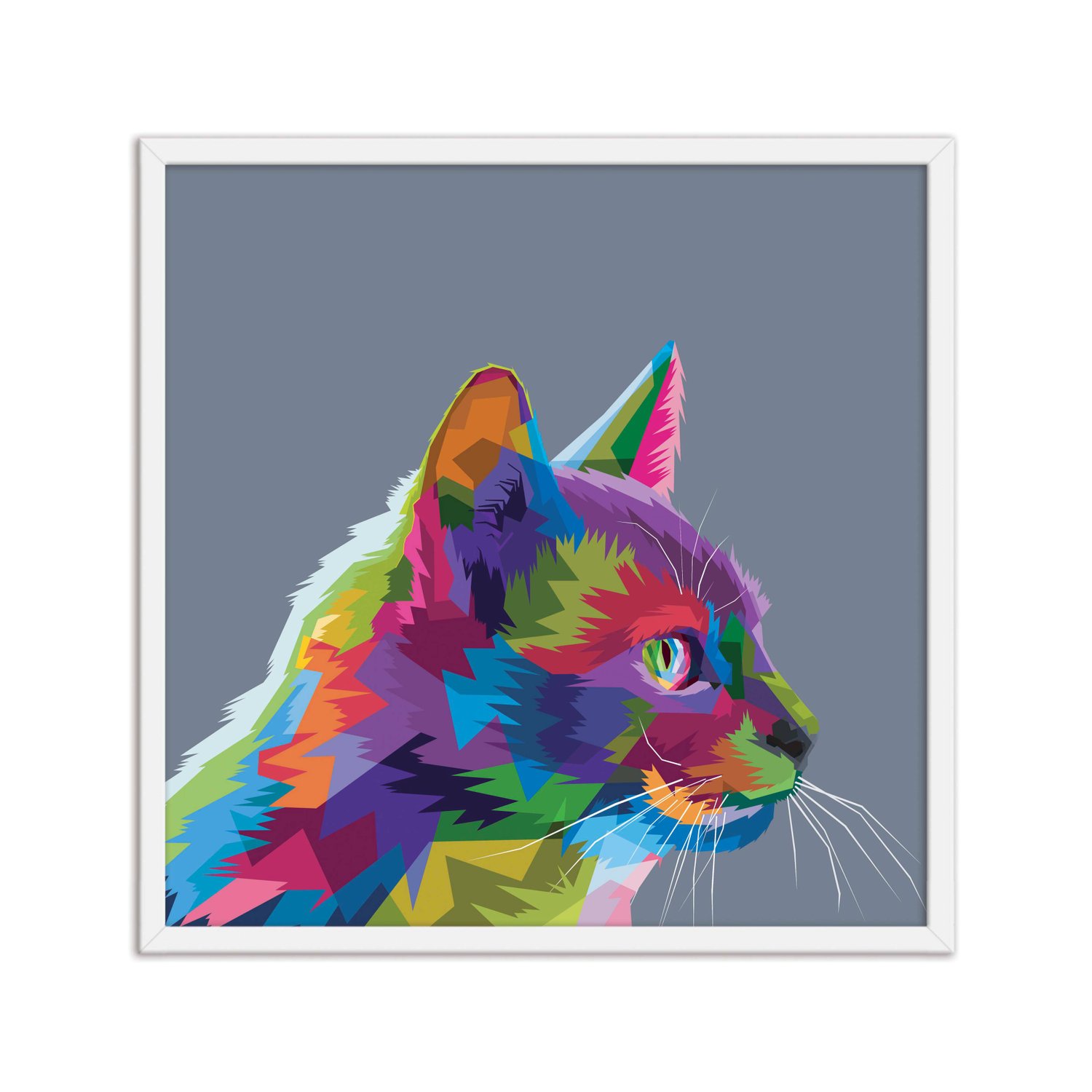 Quadro Decorativo Gato Fofo Pop Art  e Colorido Cinza