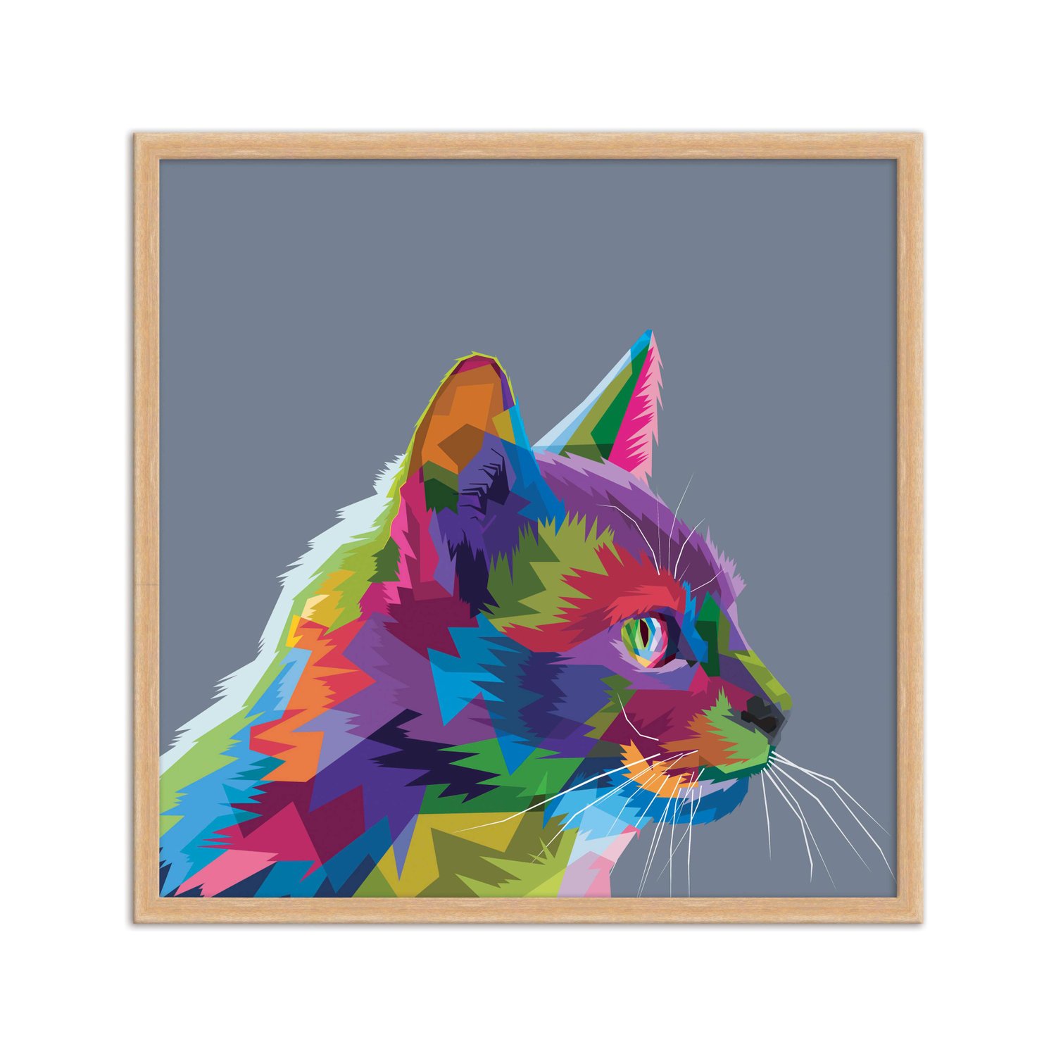 Quadro Decorativo Gato Fofo Pop Art  e Colorido Cinza