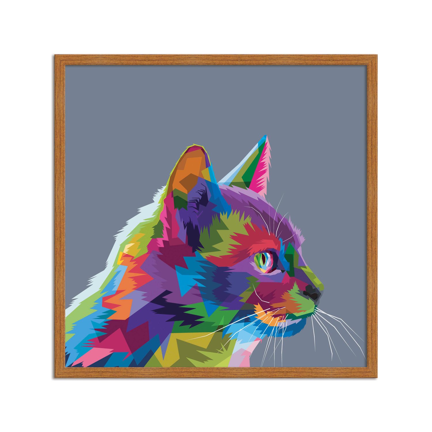 Quadro Decorativo Gato Fofo Pop Art  e Colorido Cinza