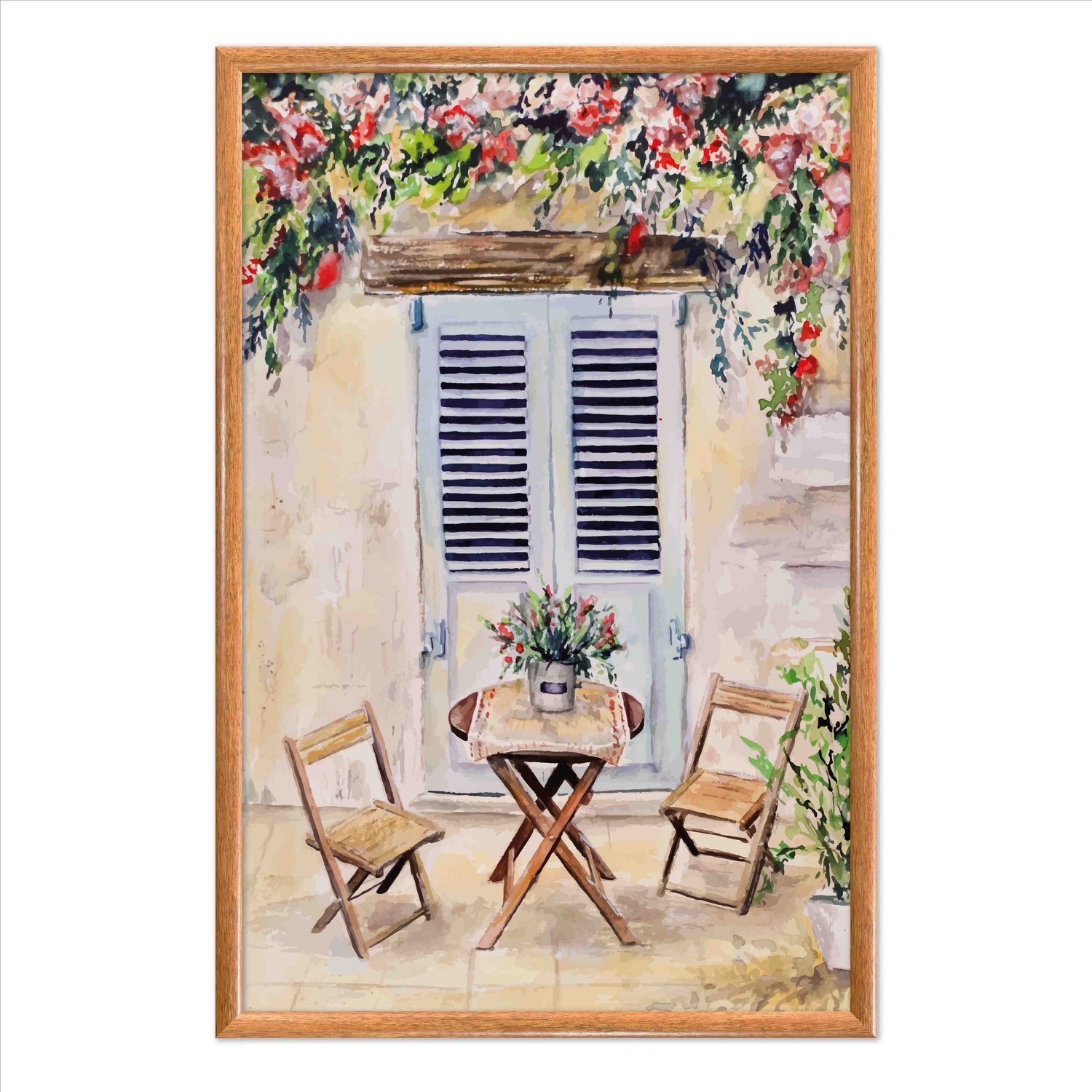 Quadro Decorativo Mesa Com Duas Cadeiras De Madeira Vintage