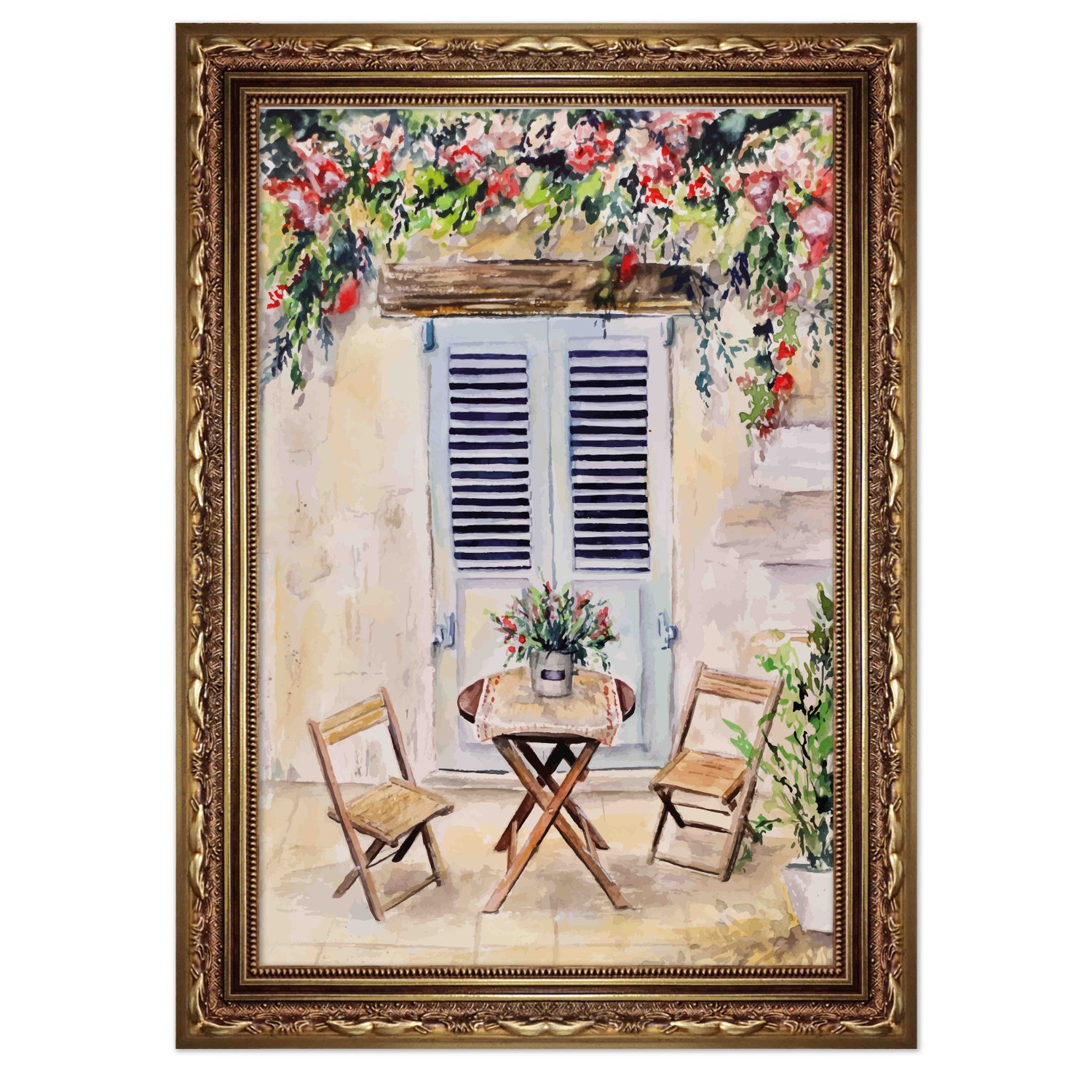 Quadro Decorativo Mesa Com Duas Cadeiras De Madeira Vintage