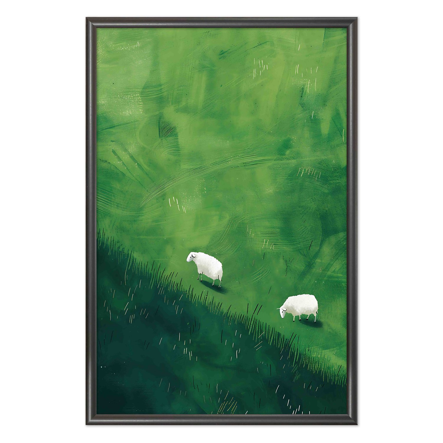 Quadro Decorativo Ovelhas Sobre O Pasto Verde Vintage Farmhouse