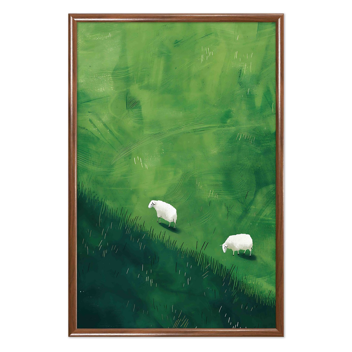 Quadro Decorativo Ovelhas Sobre O Pasto Verde Vintage Farmhouse