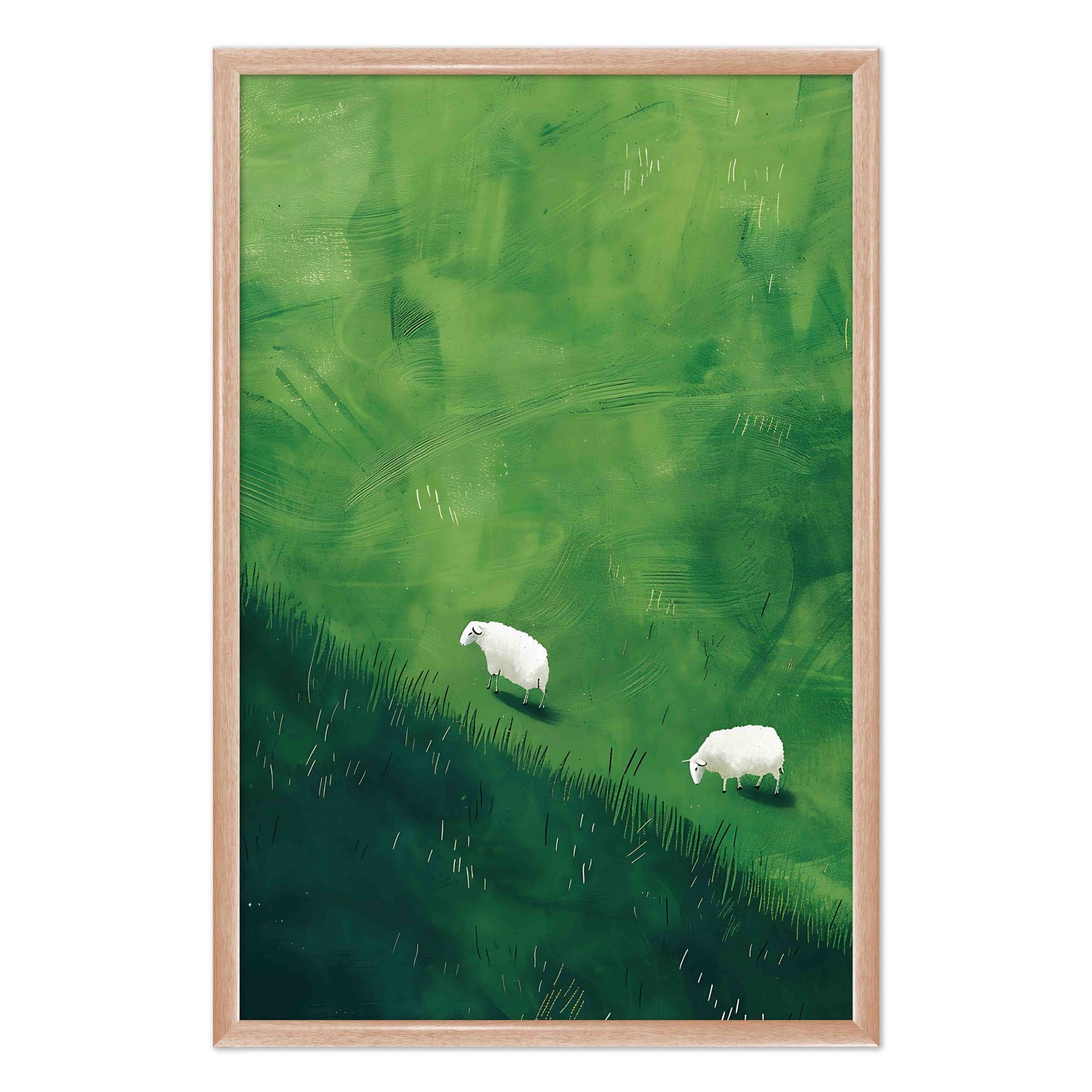 Quadro Decorativo Ovelhas Sobre O Pasto Verde Vintage Farmhouse