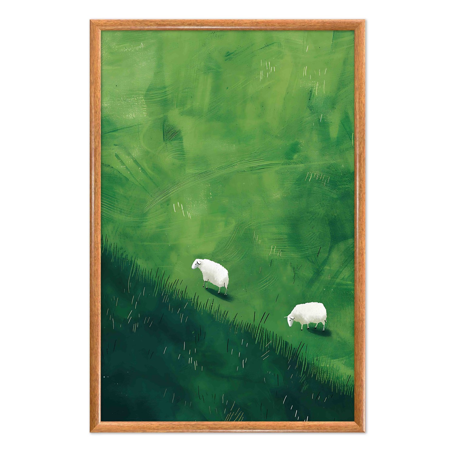 Quadro Decorativo Ovelhas Sobre O Pasto Verde Vintage Farmhouse
