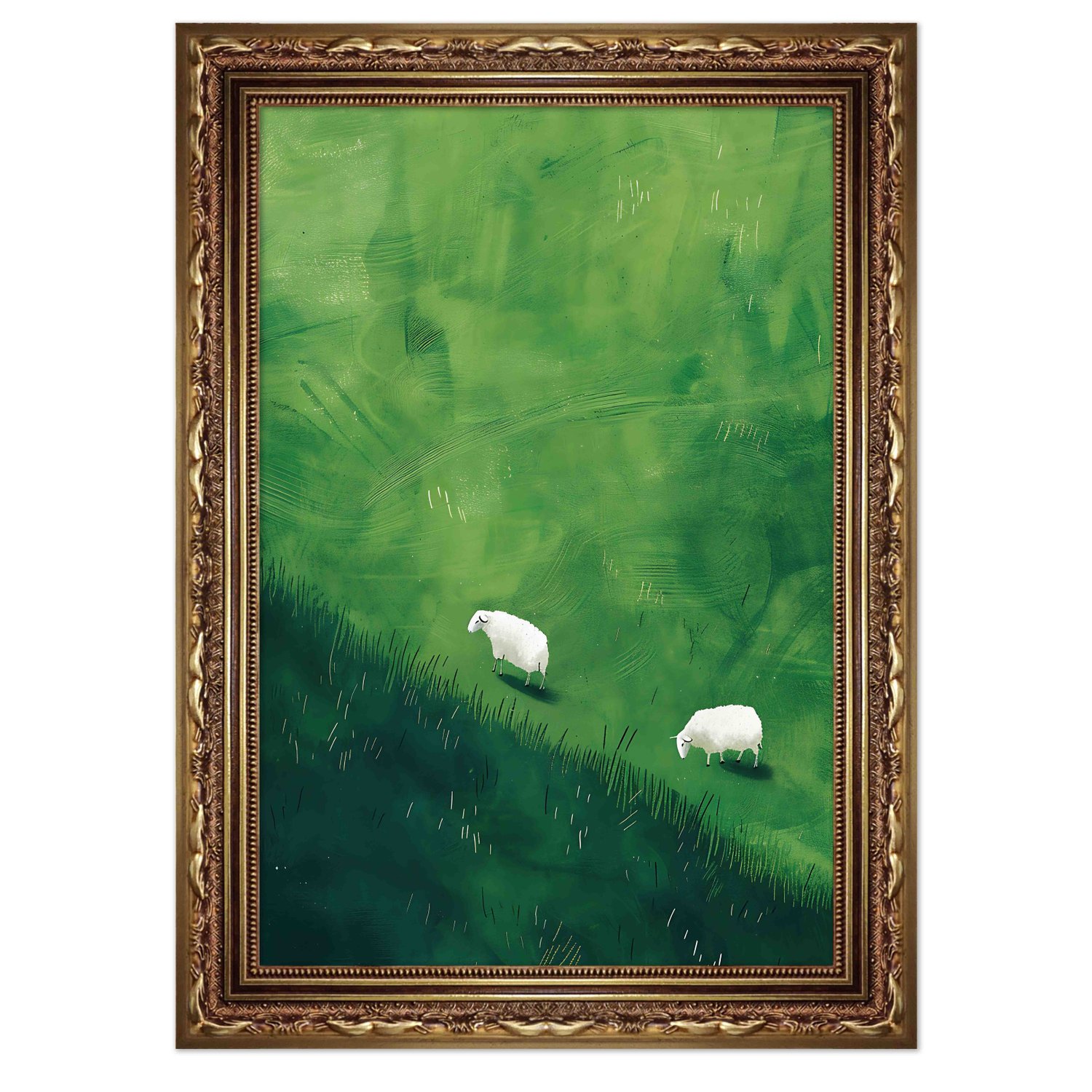 Quadro Decorativo Ovelhas Sobre O Pasto Verde Vintage Farmhouse