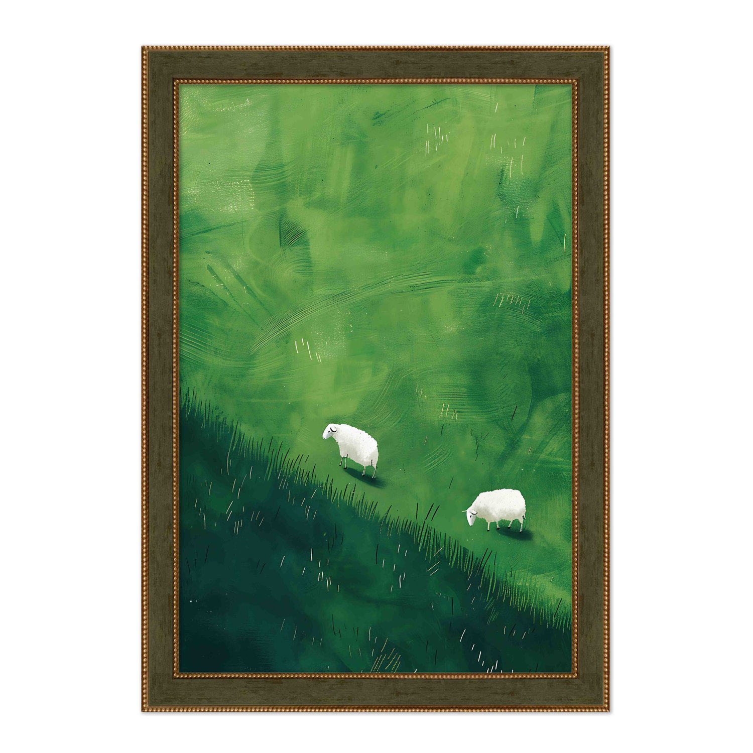 Quadro Decorativo Ovelhas Sobre O Pasto Verde Vintage Farmhouse
