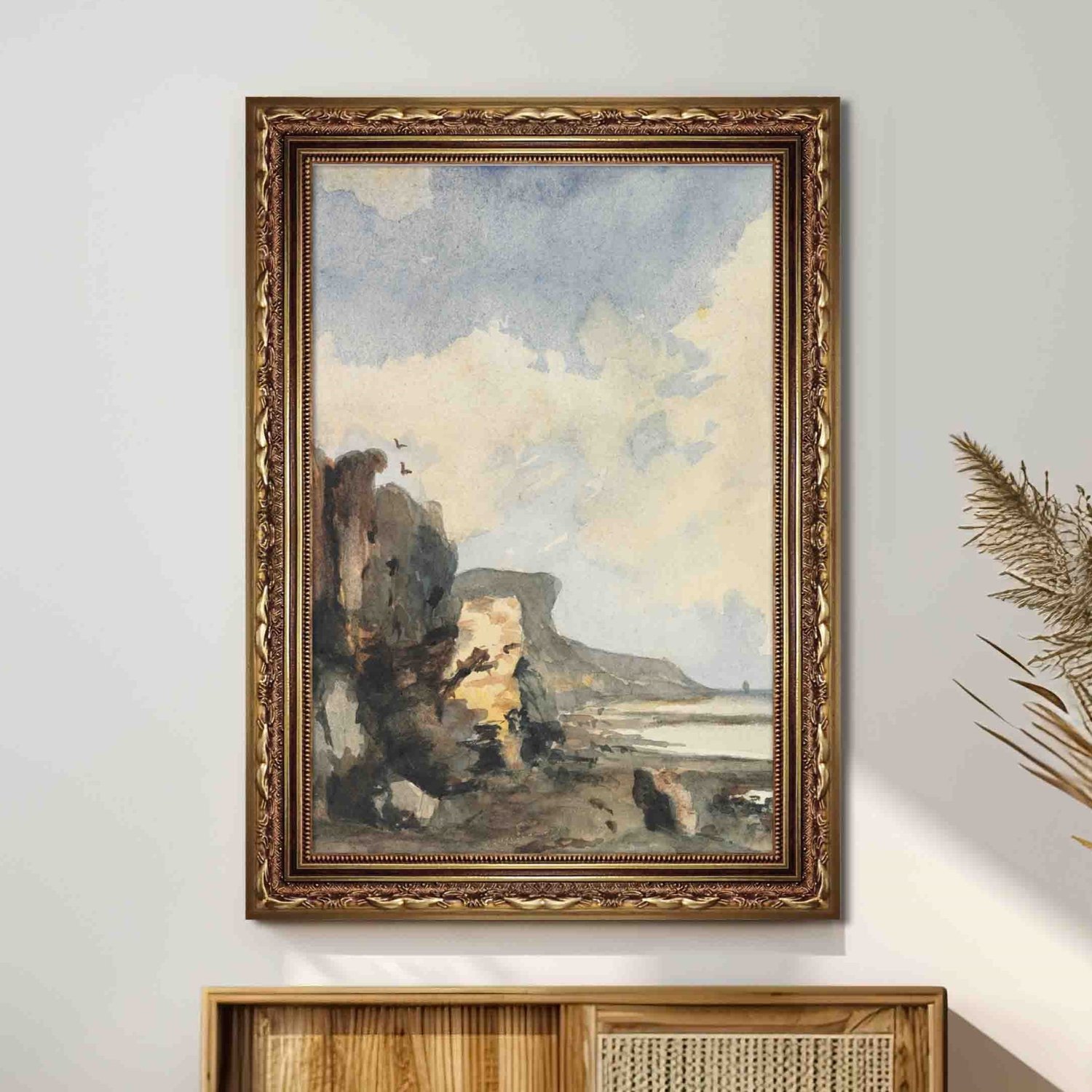 Quadro Decorativo Paisagem Abstrata Praia Rochosa Vintage