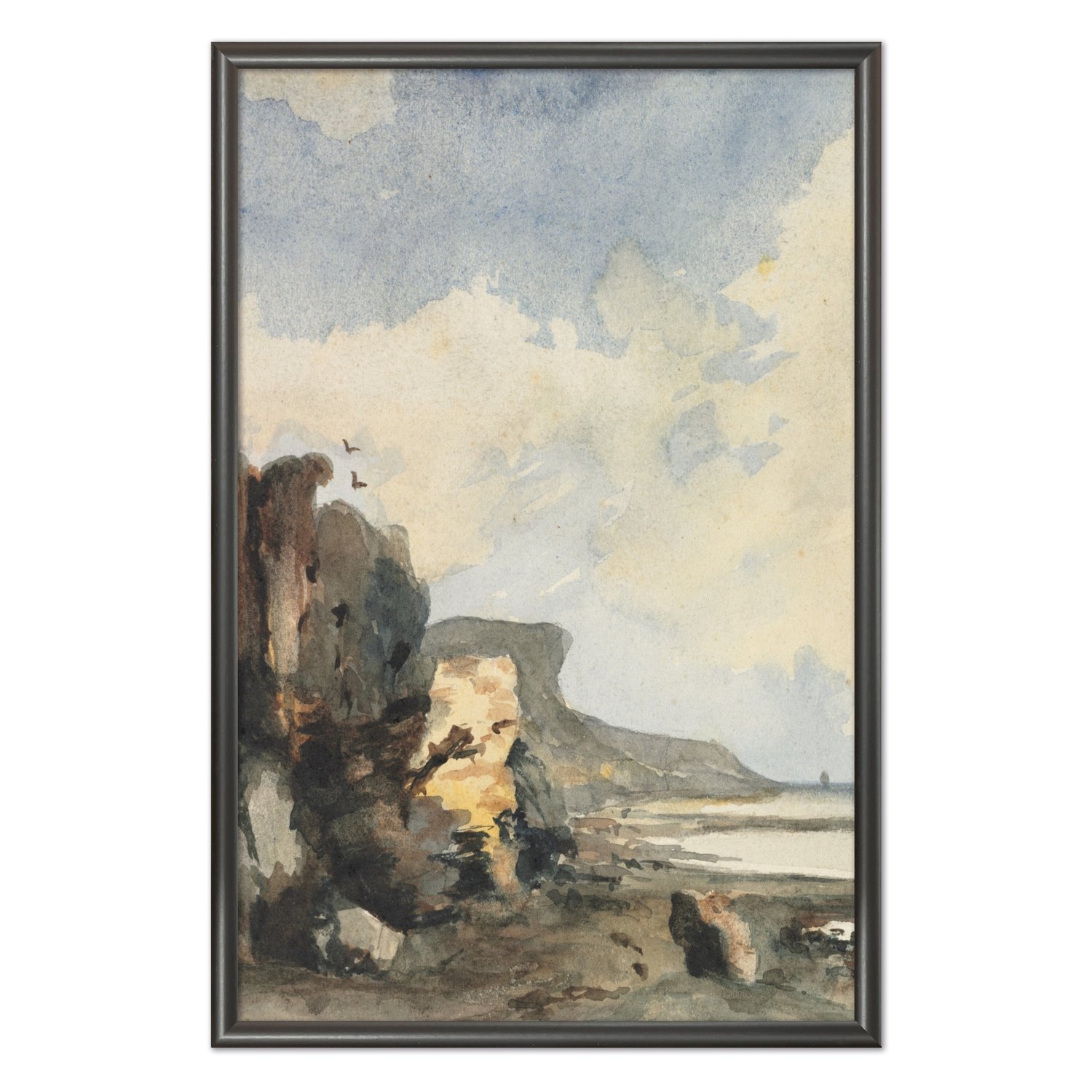 Quadro Decorativo Paisagem Abstrata Praia Rochosa Vintage