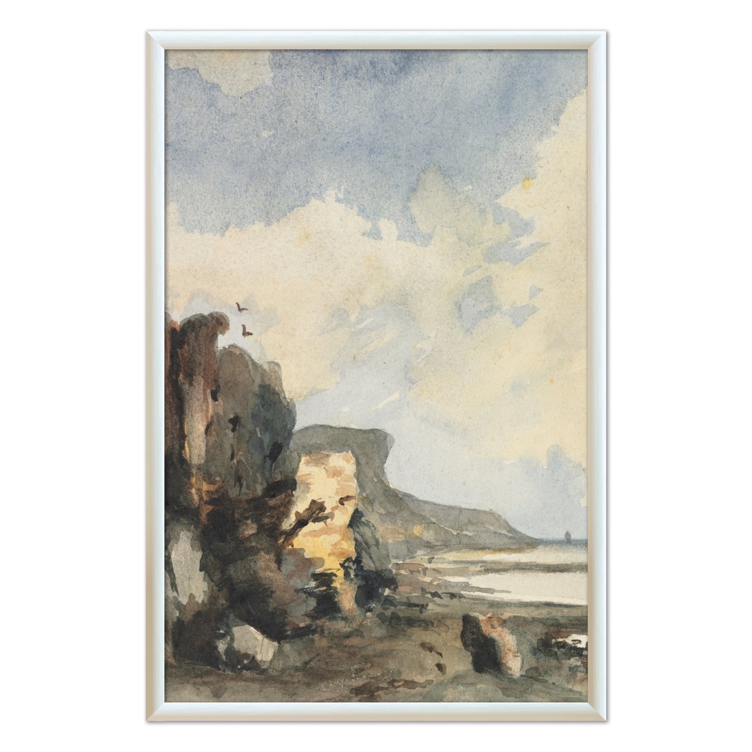 Quadro Decorativo Paisagem Abstrata Praia Rochosa Vintage