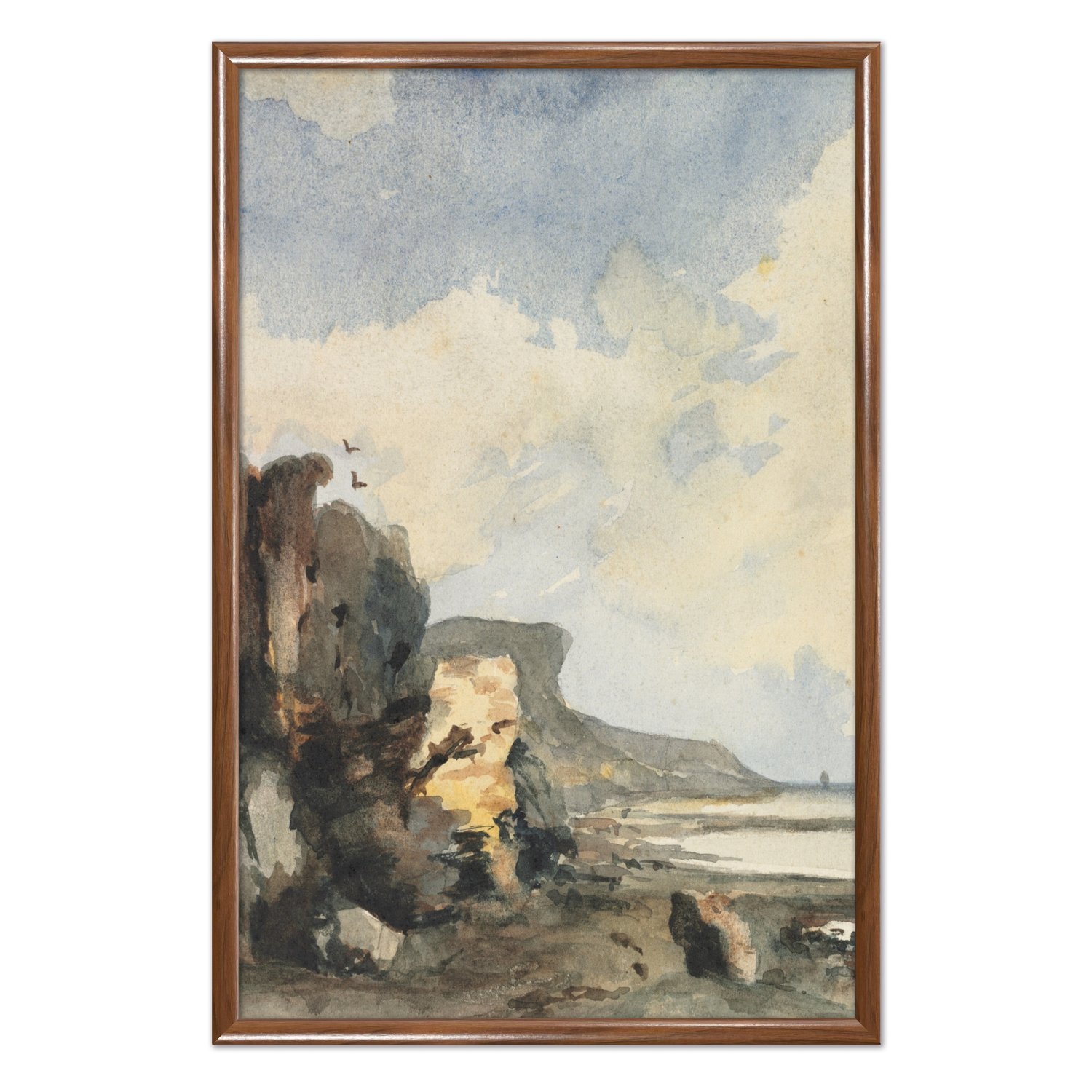 Quadro Decorativo Paisagem Abstrata Praia Rochosa Vintage