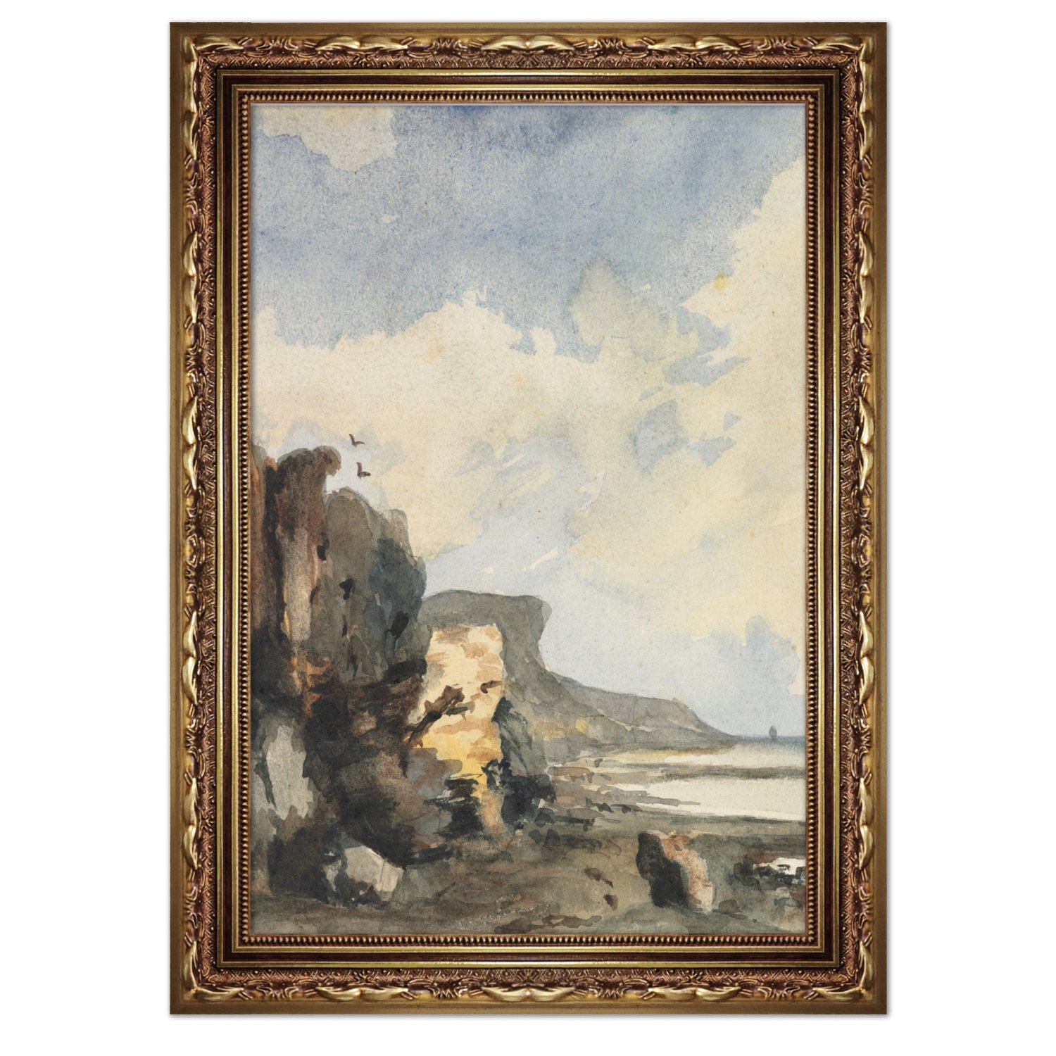 Quadro Decorativo Paisagem Abstrata Praia Rochosa Vintage