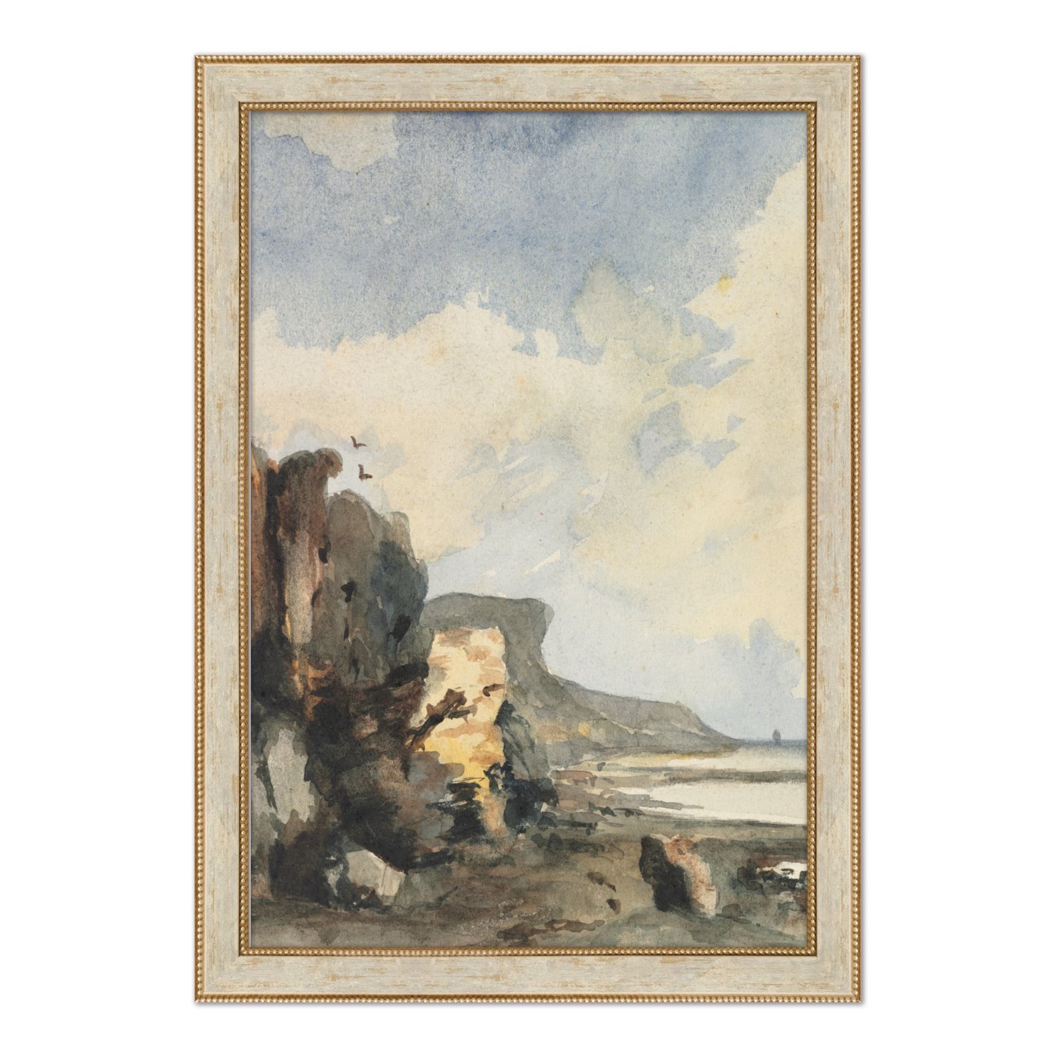 Quadro Decorativo Paisagem Abstrata Praia Rochosa Vintage
