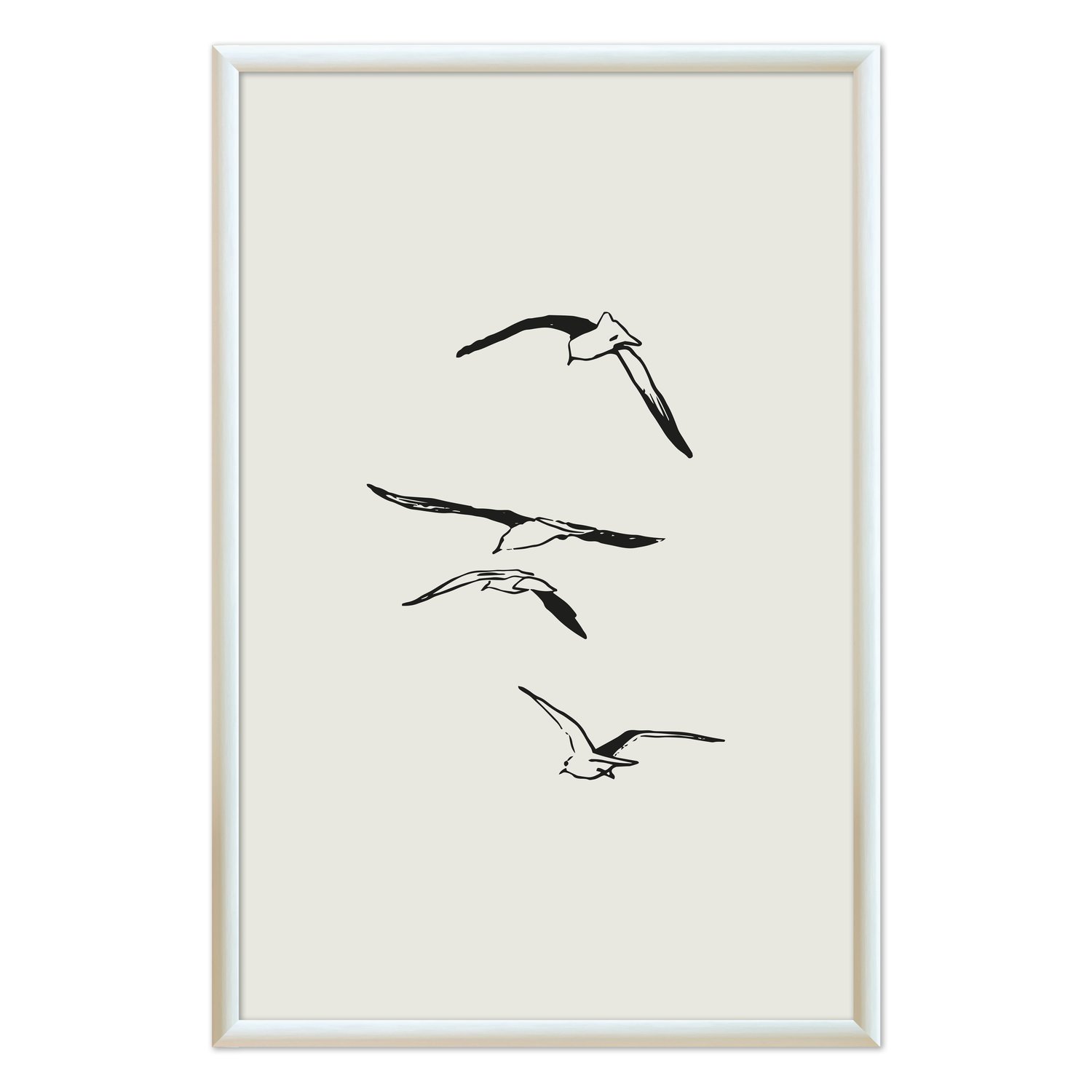 Quadro Decorativo Pássaros Voando Minimalista  Estilo Japandi