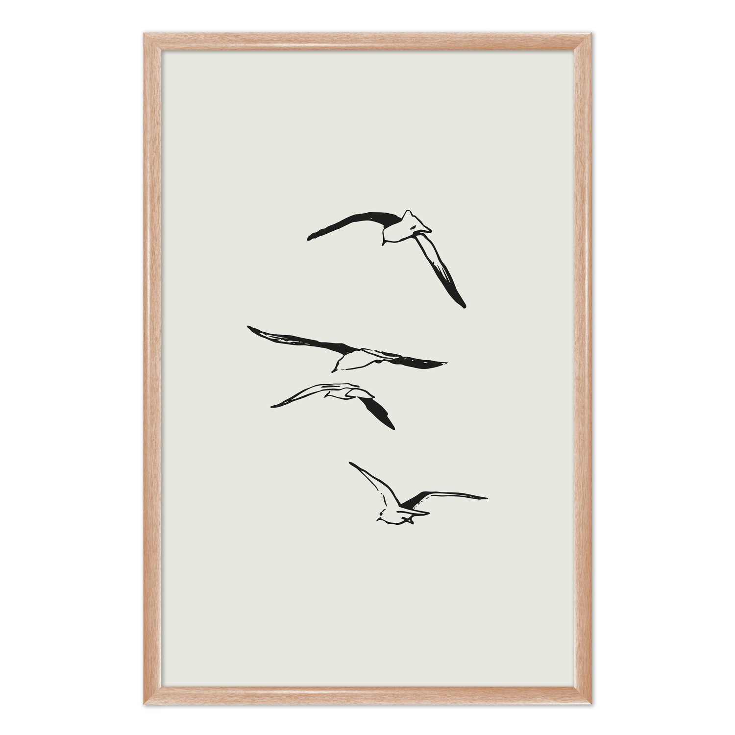 Quadro Decorativo Pássaros Voando Minimalista  Estilo Japandi