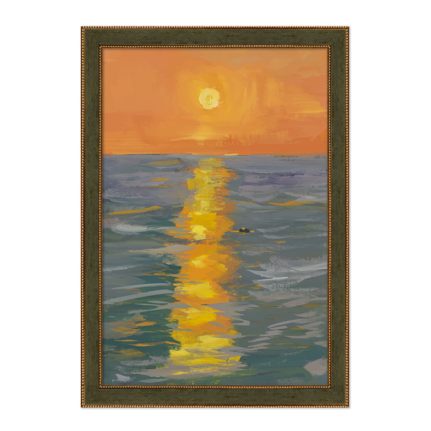 Quadro Decorativo Pintura Pôr do Sol no Mar Estilo Modern Heritage